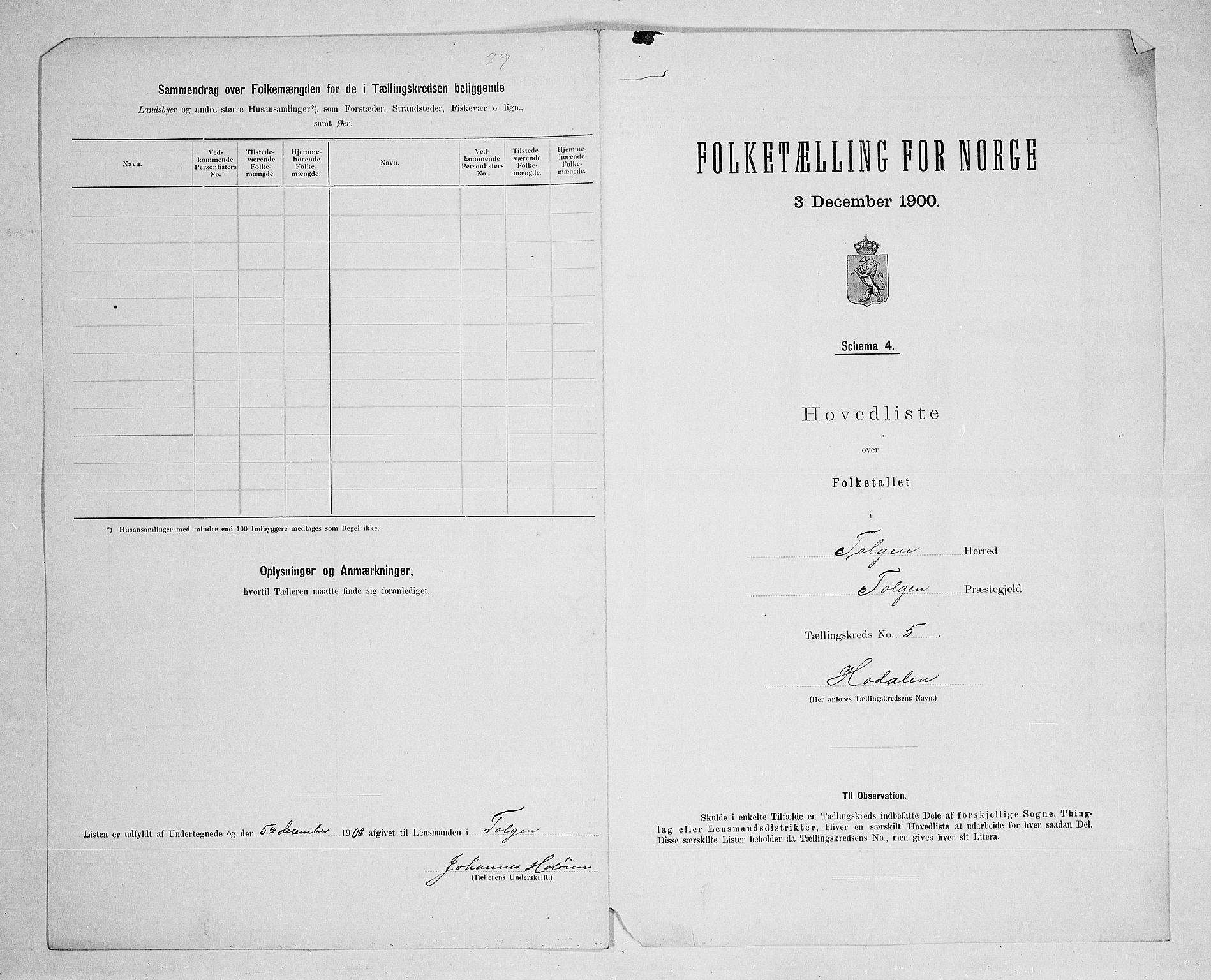 SAH, 1900 census for Tolga, 1900, p. 37