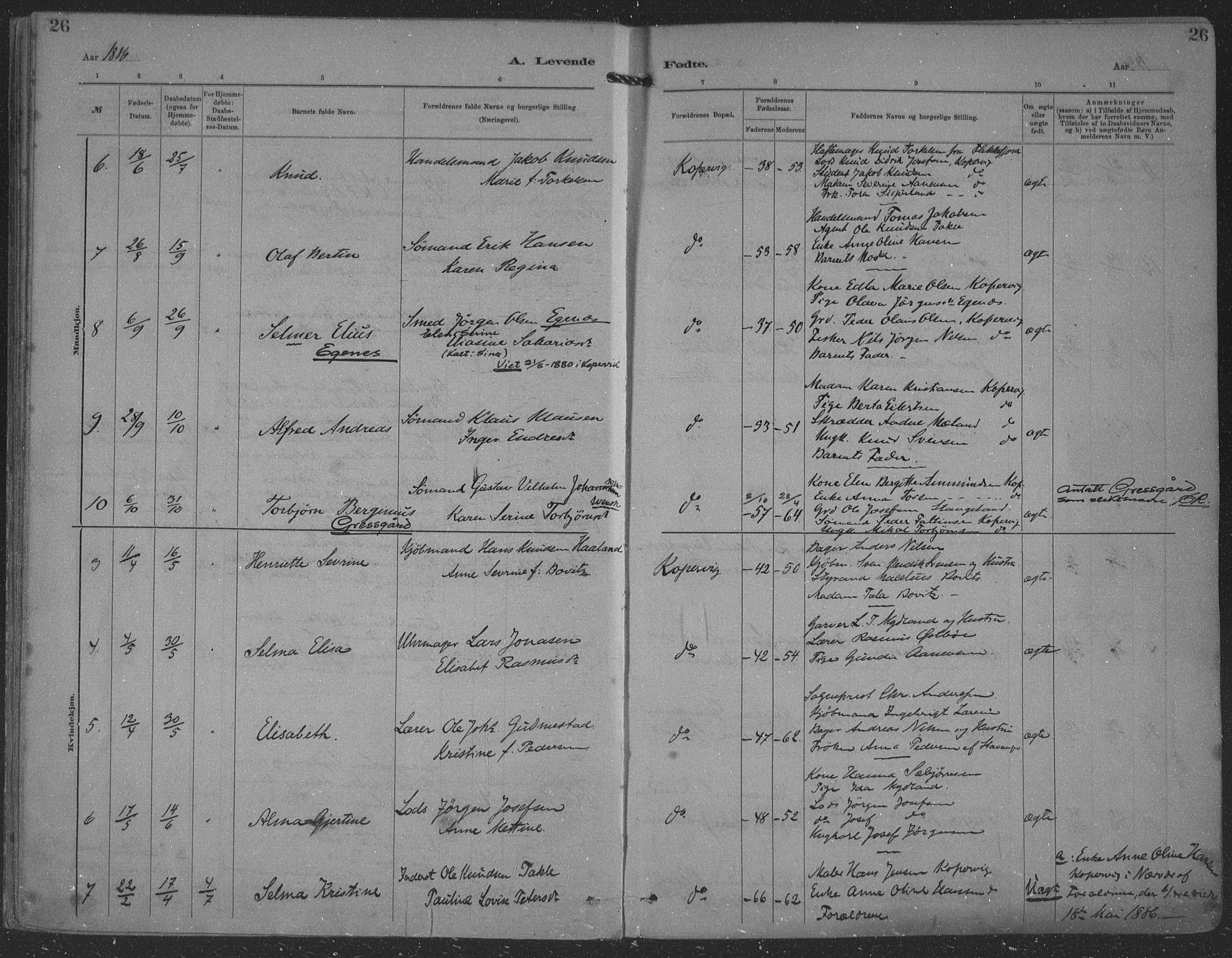 Kopervik sokneprestkontor, AV/SAST-A-101850/H/Ha/Haa/L0001: Parish register (official) no. A 1, 1880-1919, p. 26