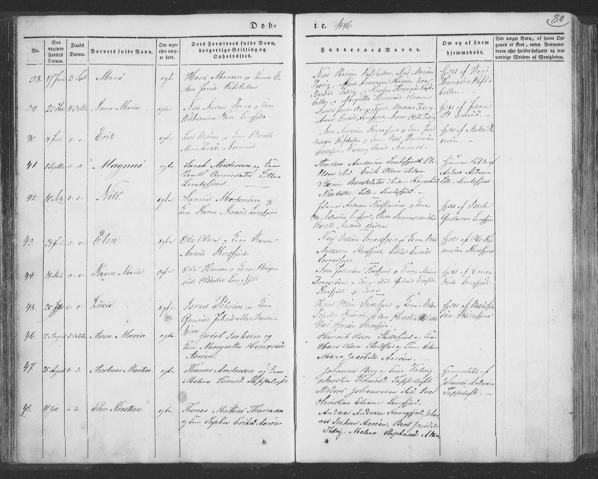 Talvik sokneprestkontor, AV/SATØ-S-1337/H/Ha/L0009kirke: Parish register (official) no. 9, 1837-1852, p. 80