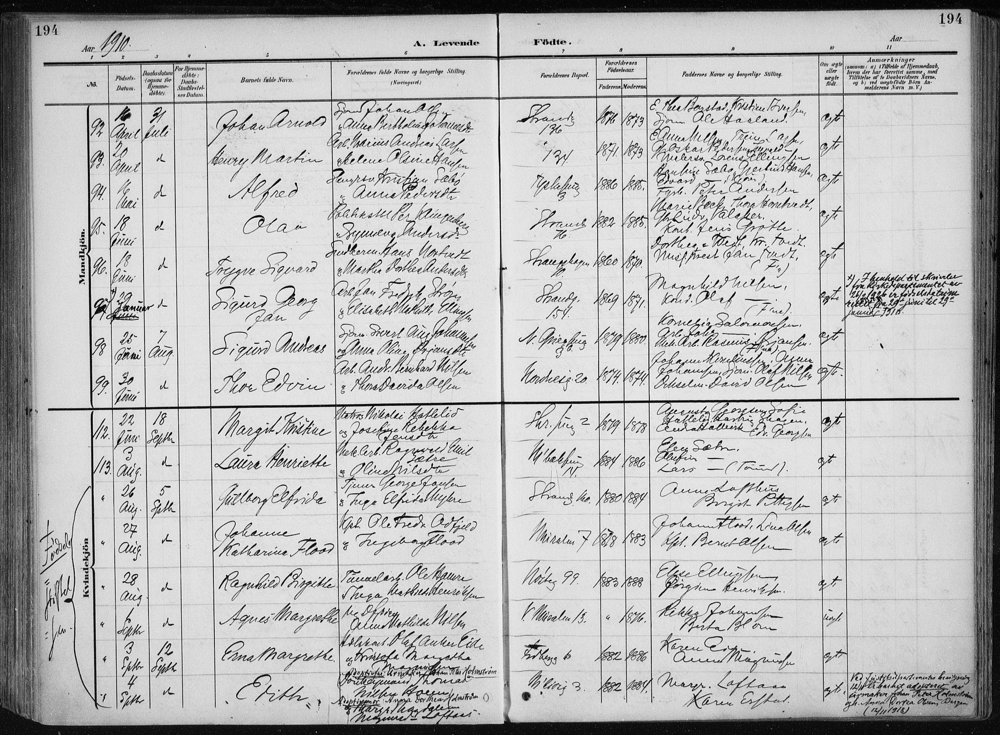 Nykirken Sokneprestembete, AV/SAB-A-77101/H/Haa/L0019: Parish register (official) no. B 7, 1904-1916, p. 194