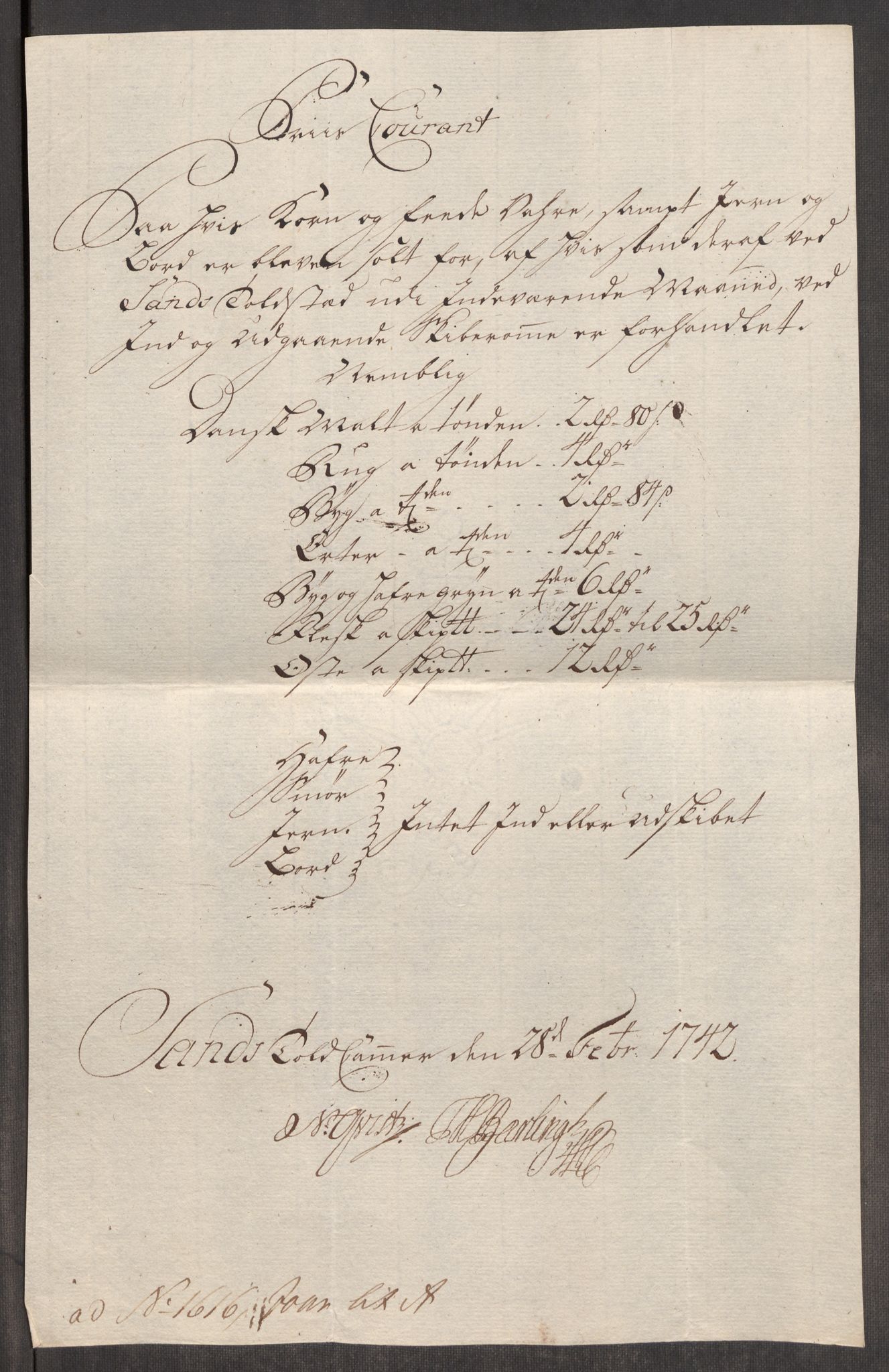 Rentekammeret inntil 1814, Realistisk ordnet avdeling, RA/EA-4070/Oe/L0002: [Ø1]: Priskuranter, 1740-1744, p. 443