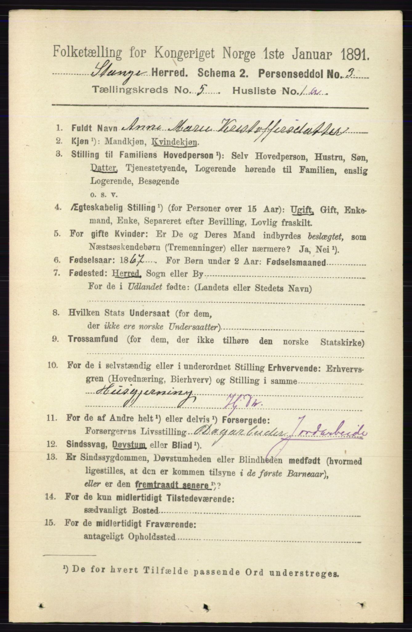 RA, 1891 census for 0417 Stange, 1891, p. 3764