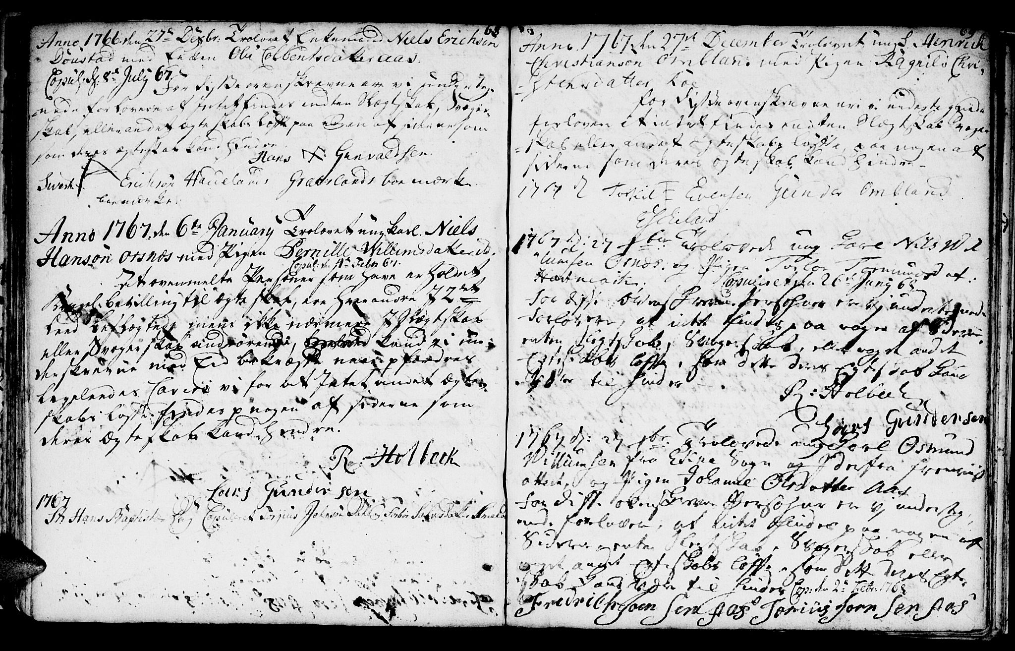 Mandal sokneprestkontor, SAK/1111-0030/F/Fa/Fab/L0002: Parish register (official) no. A 2, 1753-1801, p. 68-69