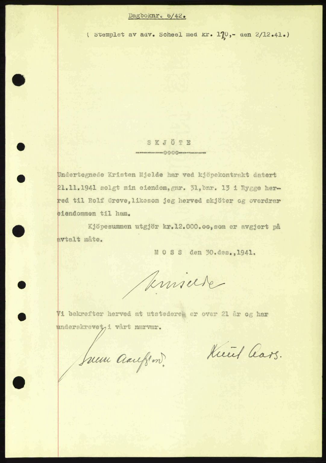 Moss sorenskriveri, SAO/A-10168: Mortgage book no. A9, 1941-1942, Diary no: : 6/1942