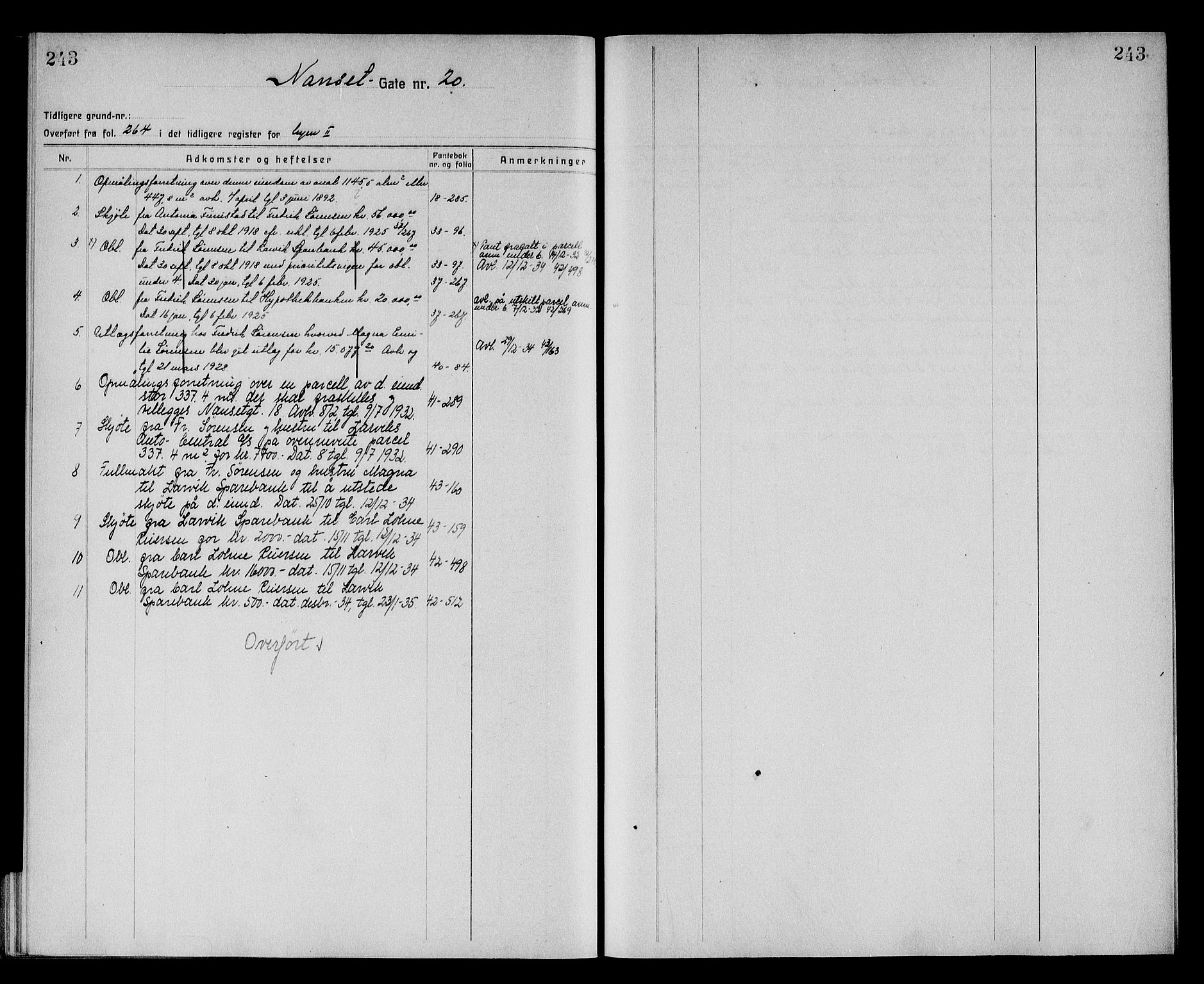 Larvik byfogd, SAKO/A-218/G/Gb/Gba/Gbac/L0003: Mortgage register no. III 3, 1870, p. 243