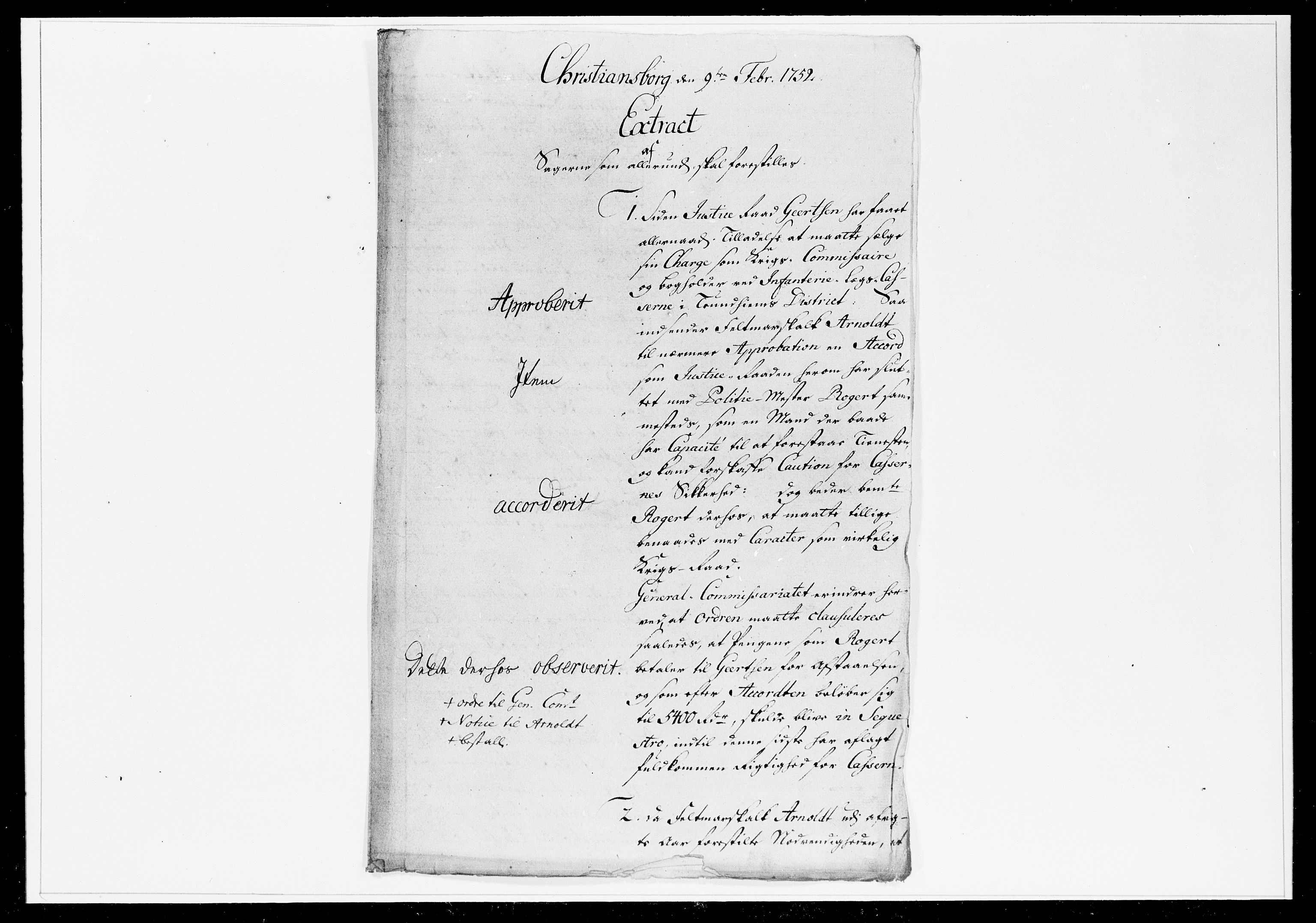 Krigskollegiet, Krigskancelliet, DRA/A-0006/-/1233-1240: Refererede sager, 1752, p. 21
