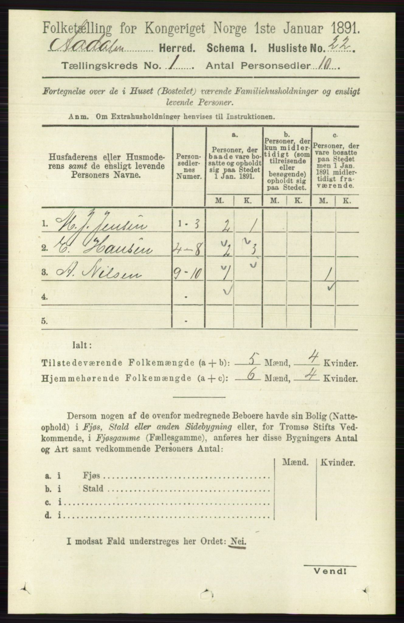 RA, 1891 census for 0614 Ådal, 1891, p. 46