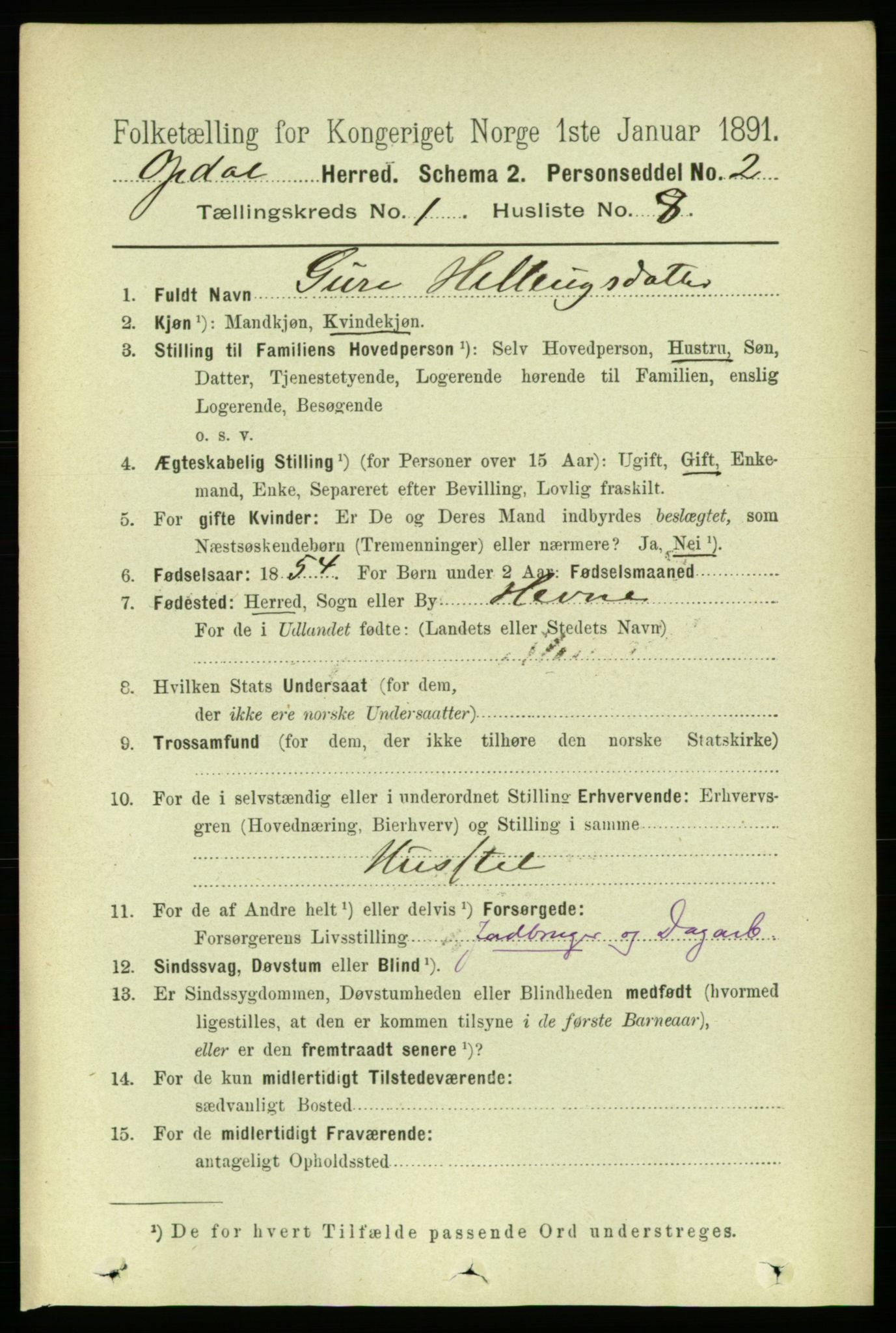 RA, 1891 census for 1634 Oppdal, 1891, p. 139