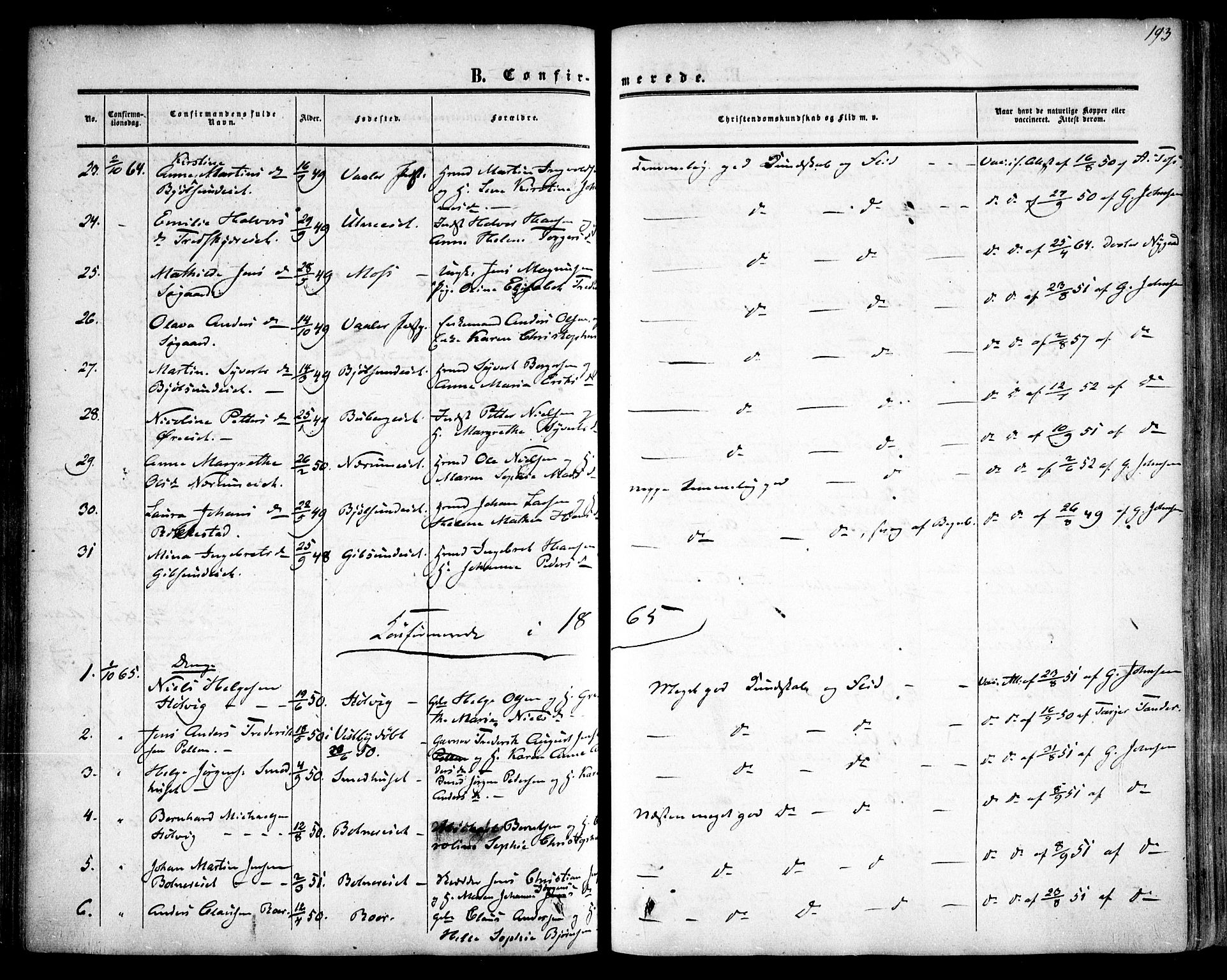 Rygge prestekontor Kirkebøker, SAO/A-10084b/F/Fa/L0005: Parish register (official) no. 5, 1852-1871, p. 193