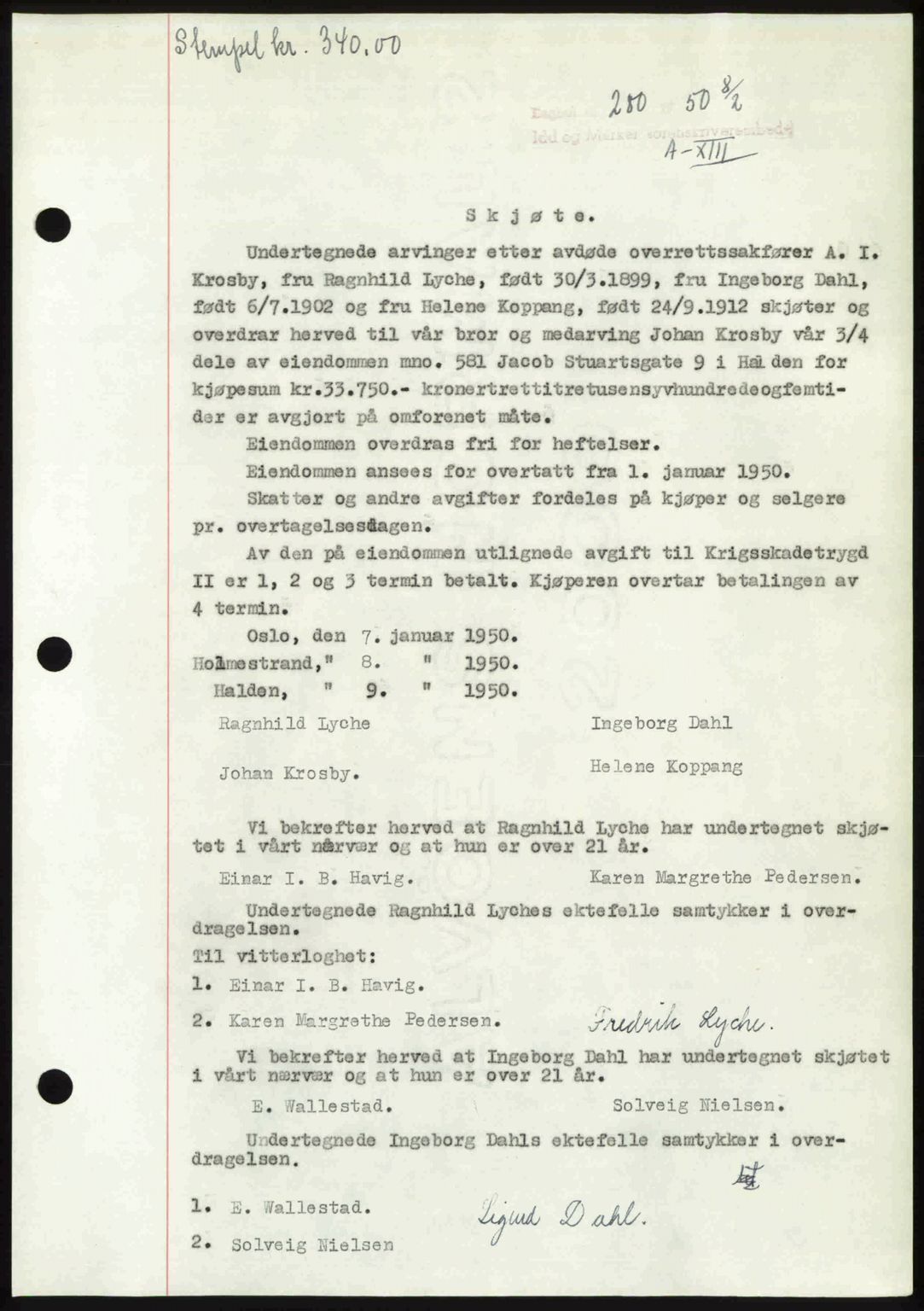 Idd og Marker sorenskriveri, AV/SAO-A-10283/G/Gb/Gbb/L0013: Mortgage book no. A13, 1949-1950, Diary no: : 280/1950