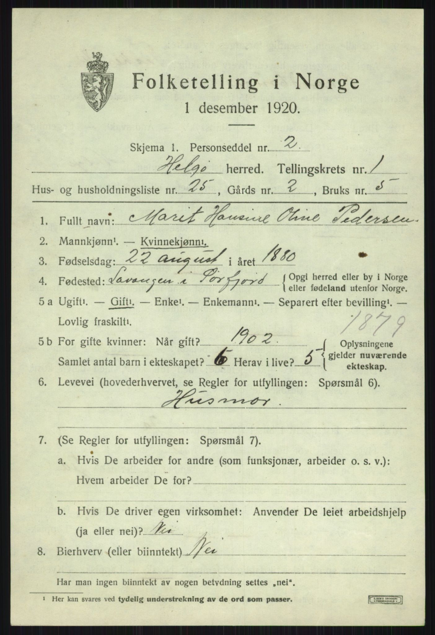 SATØ, 1920 census for Helgøy, 1920, p. 854