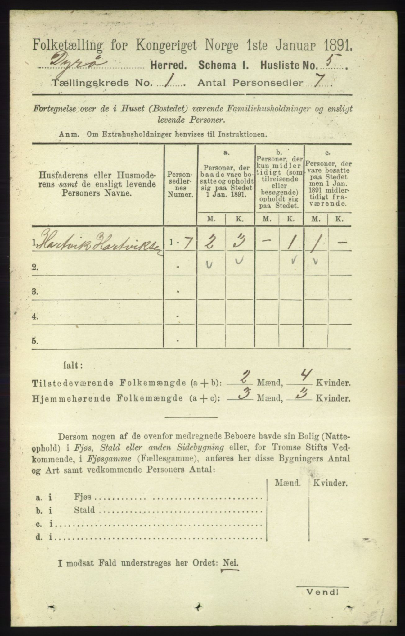 RA, 1891 census for 1926 Dyrøy, 1891, p. 20