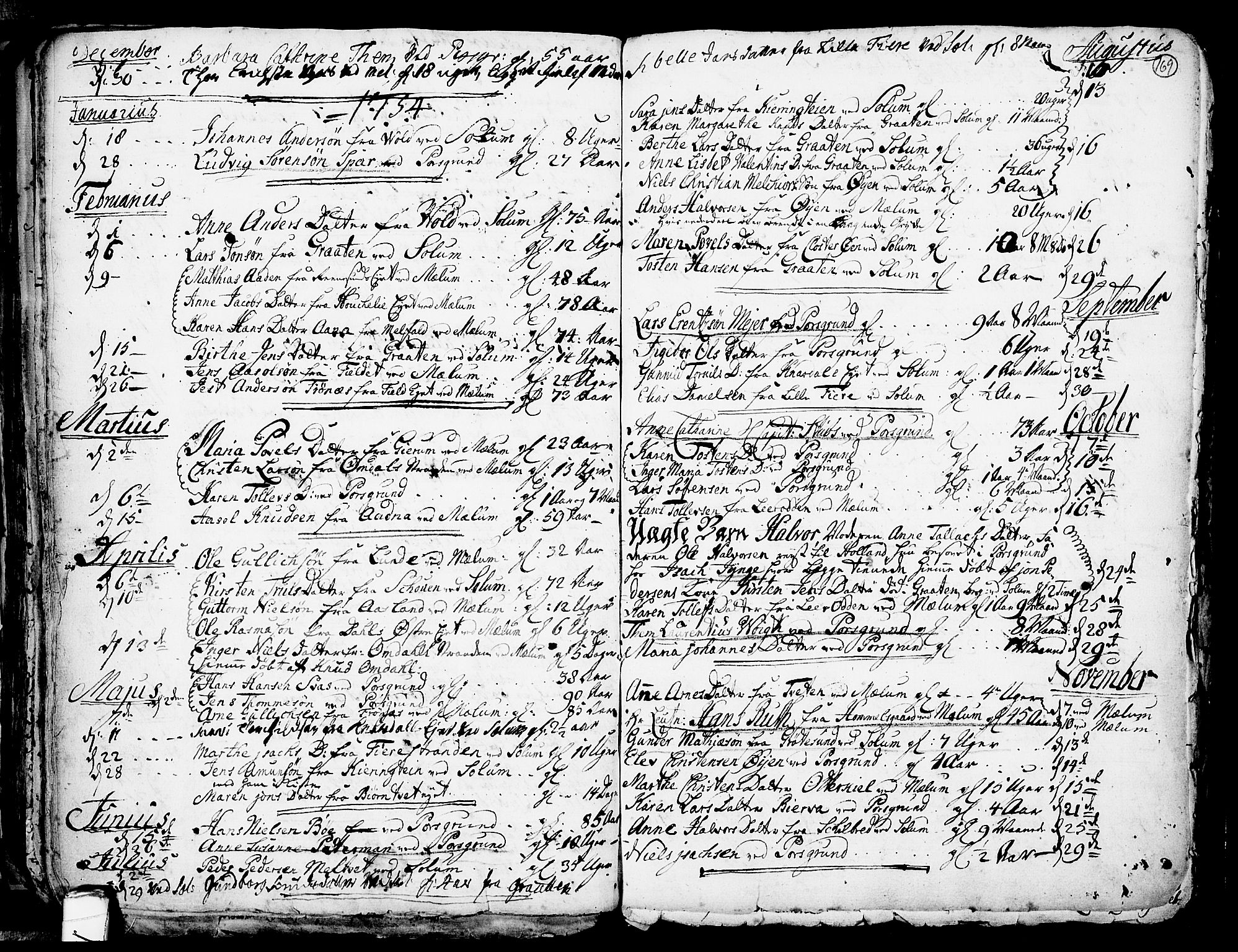 Solum kirkebøker, SAKO/A-306/F/Fa/L0002: Parish register (official) no. I 2, 1713-1761, p. 169