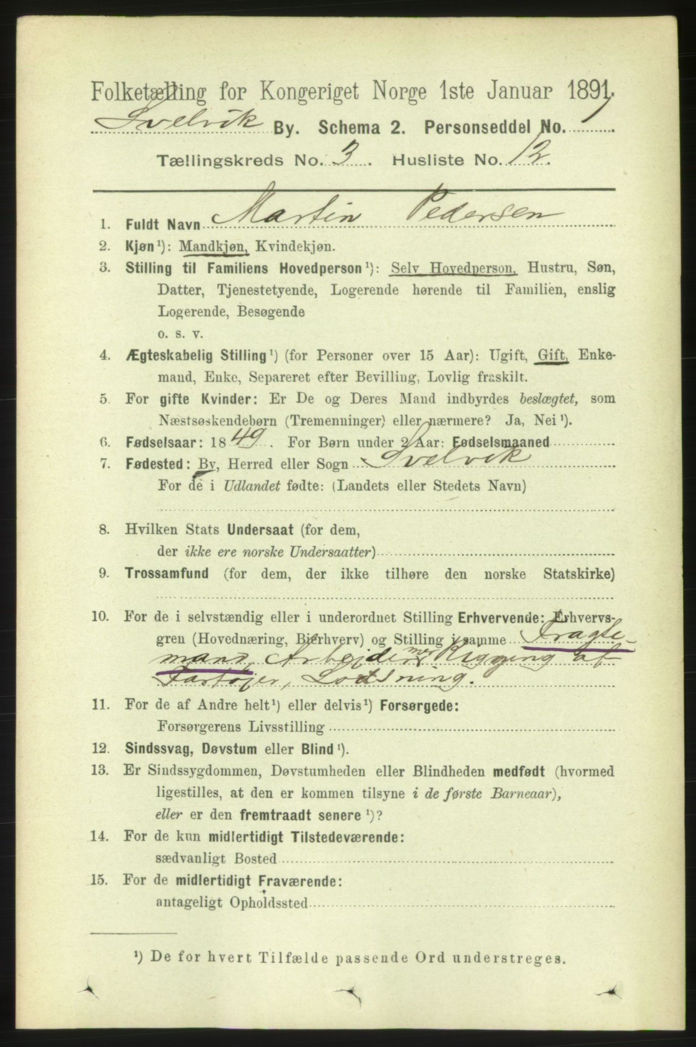 RA, 1891 census for 0701 Svelvik, 1891, p. 1258