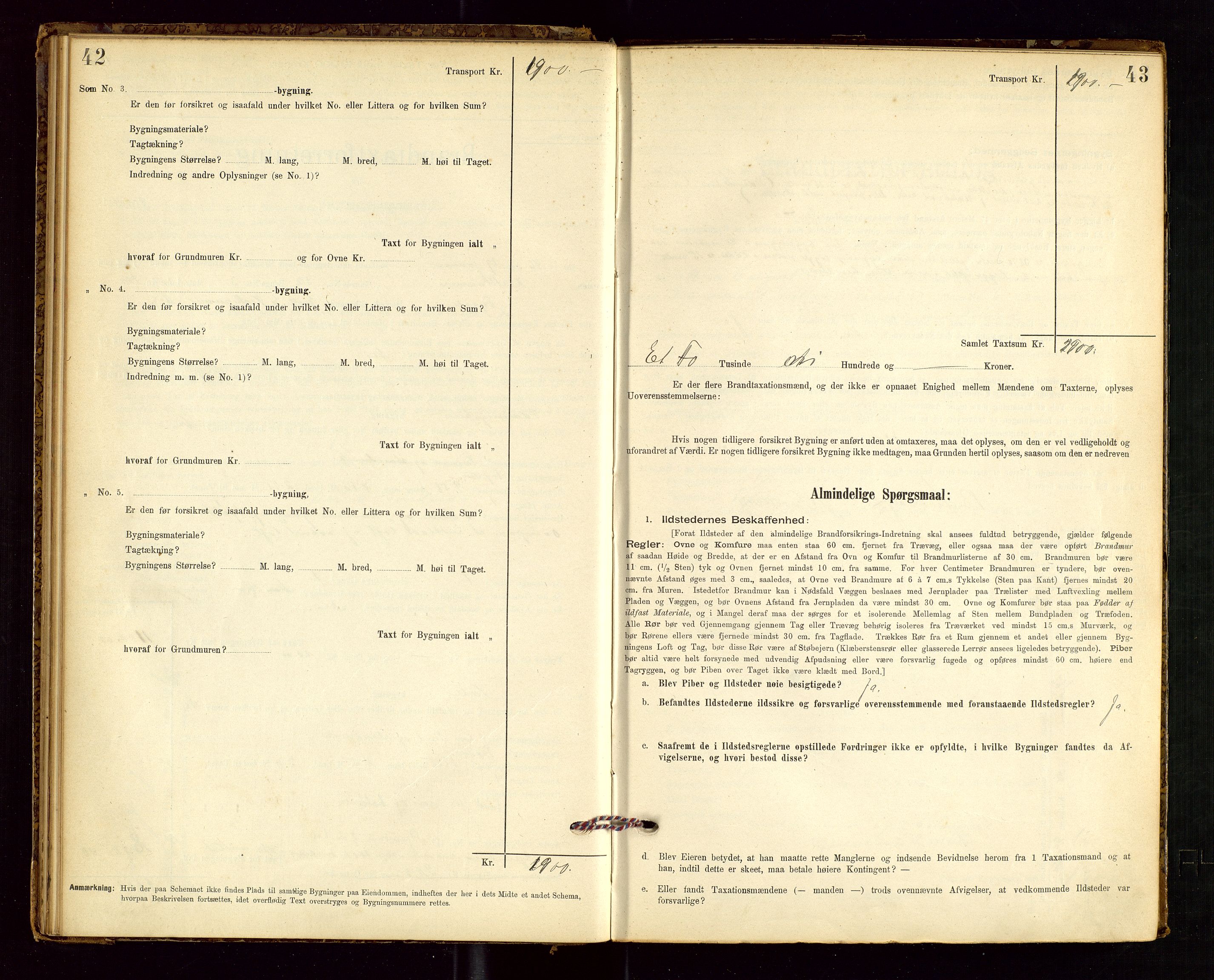 Tysvær lensmannskontor, AV/SAST-A-100192/Gob/L0001: "Brandtaxationsprotokol for Tysvær Lensmandsdistrikt Ryfylke Fogderi", 1894-1916, p. 42-43