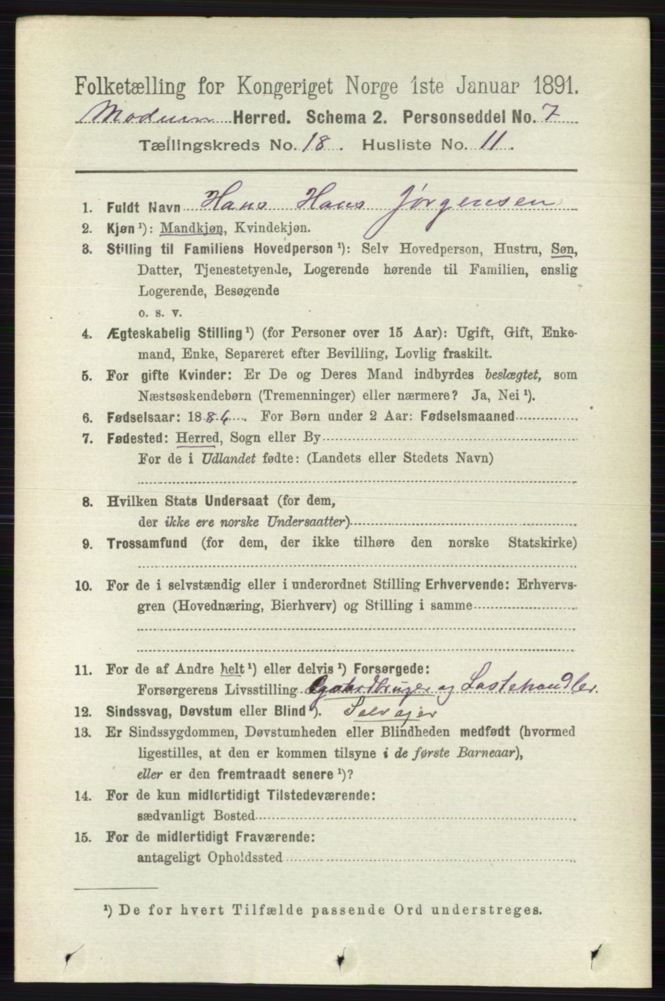 RA, 1891 census for 0623 Modum, 1891, p. 7262