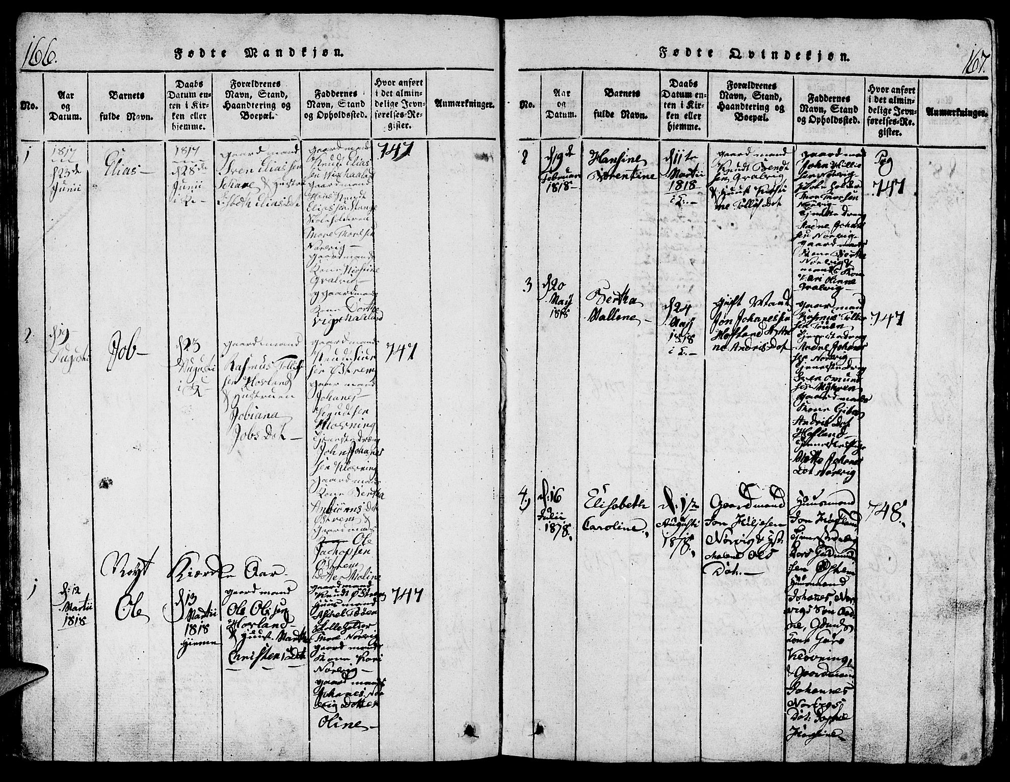 Torvastad sokneprestkontor, AV/SAST-A -101857/H/Ha/Hab/L0001: Parish register (copy) no. B 1 /2, 1817-1834, p. 166-167