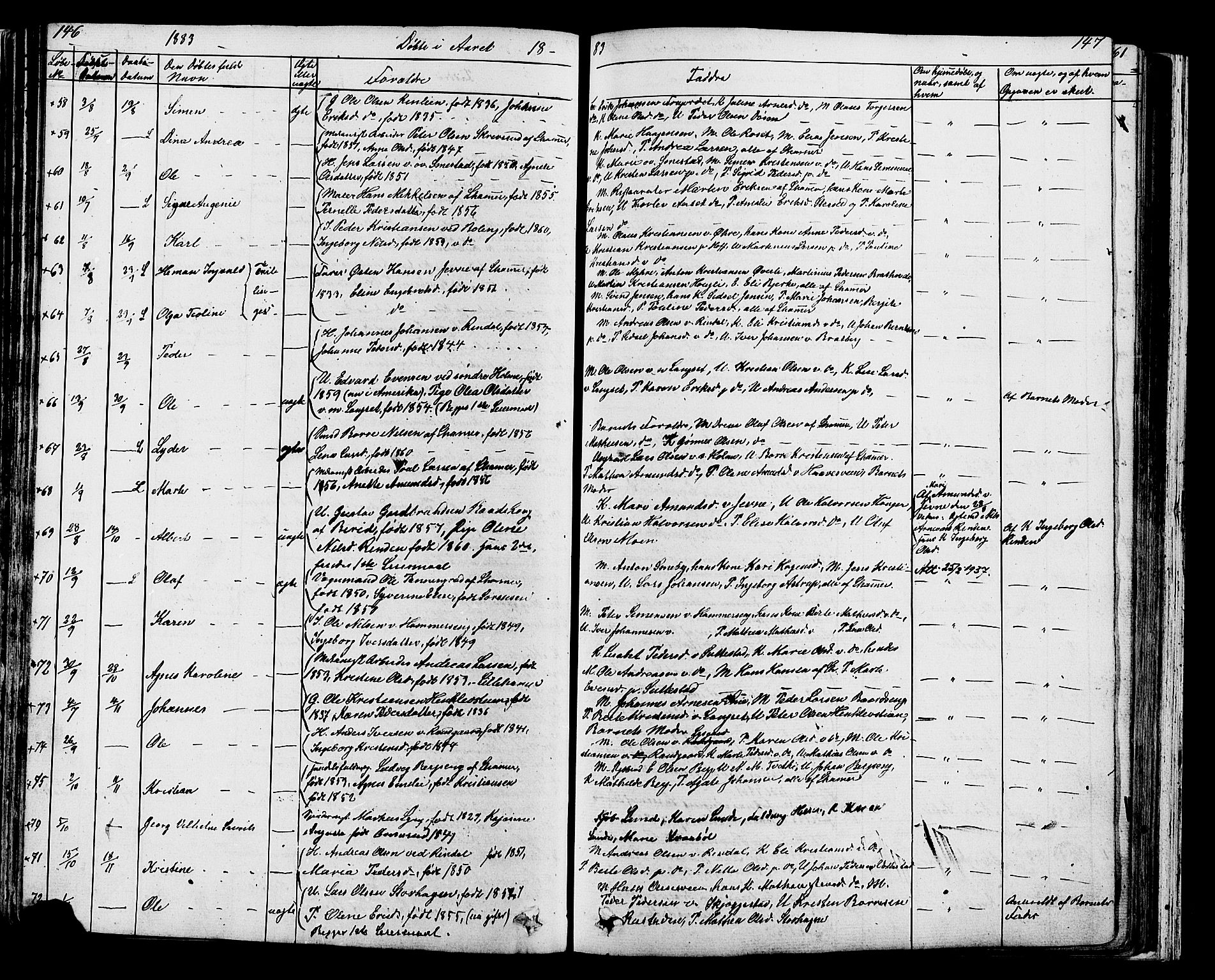 Fåberg prestekontor, AV/SAH-PREST-086/H/Ha/Hab/L0007: Parish register (copy) no. 7, 1856-1891, p. 146-147