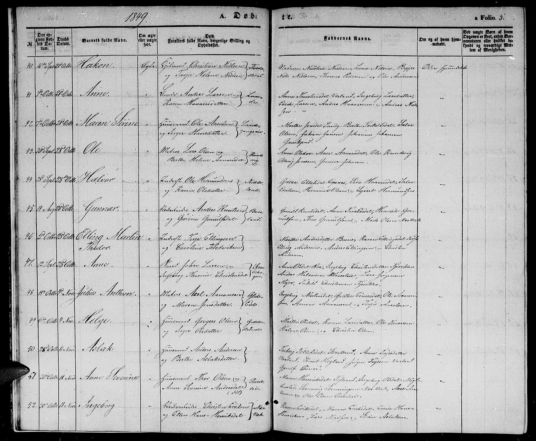 Holt sokneprestkontor, AV/SAK-1111-0021/F/Fb/L0007: Parish register (copy) no. B 7, 1849-1858, p. 5