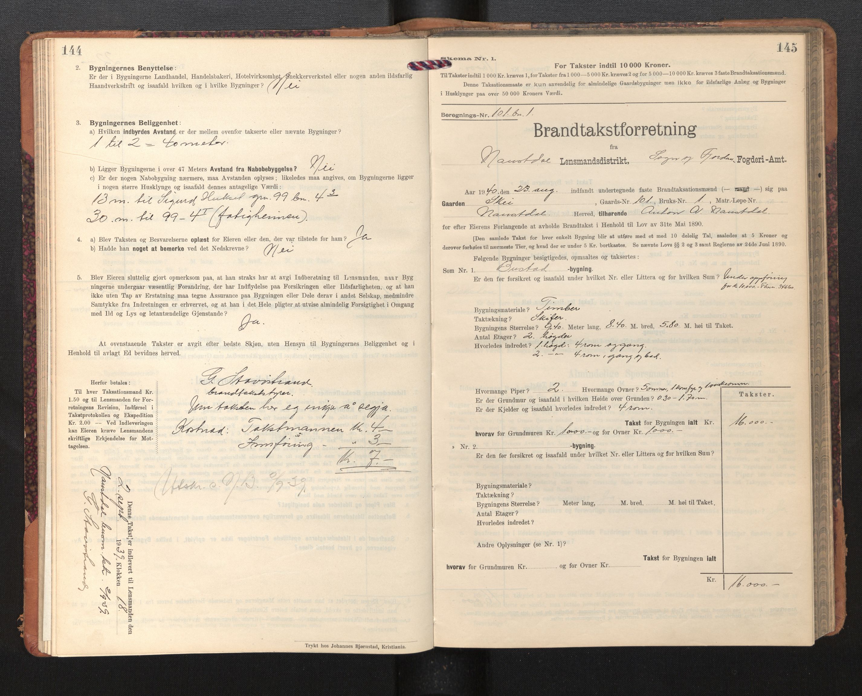 Lensmannen i Naustdal, SAB/A-29501/0012/L0002: Branntakstprotokoll, skjematakst, 1911-1953, p. 144-145