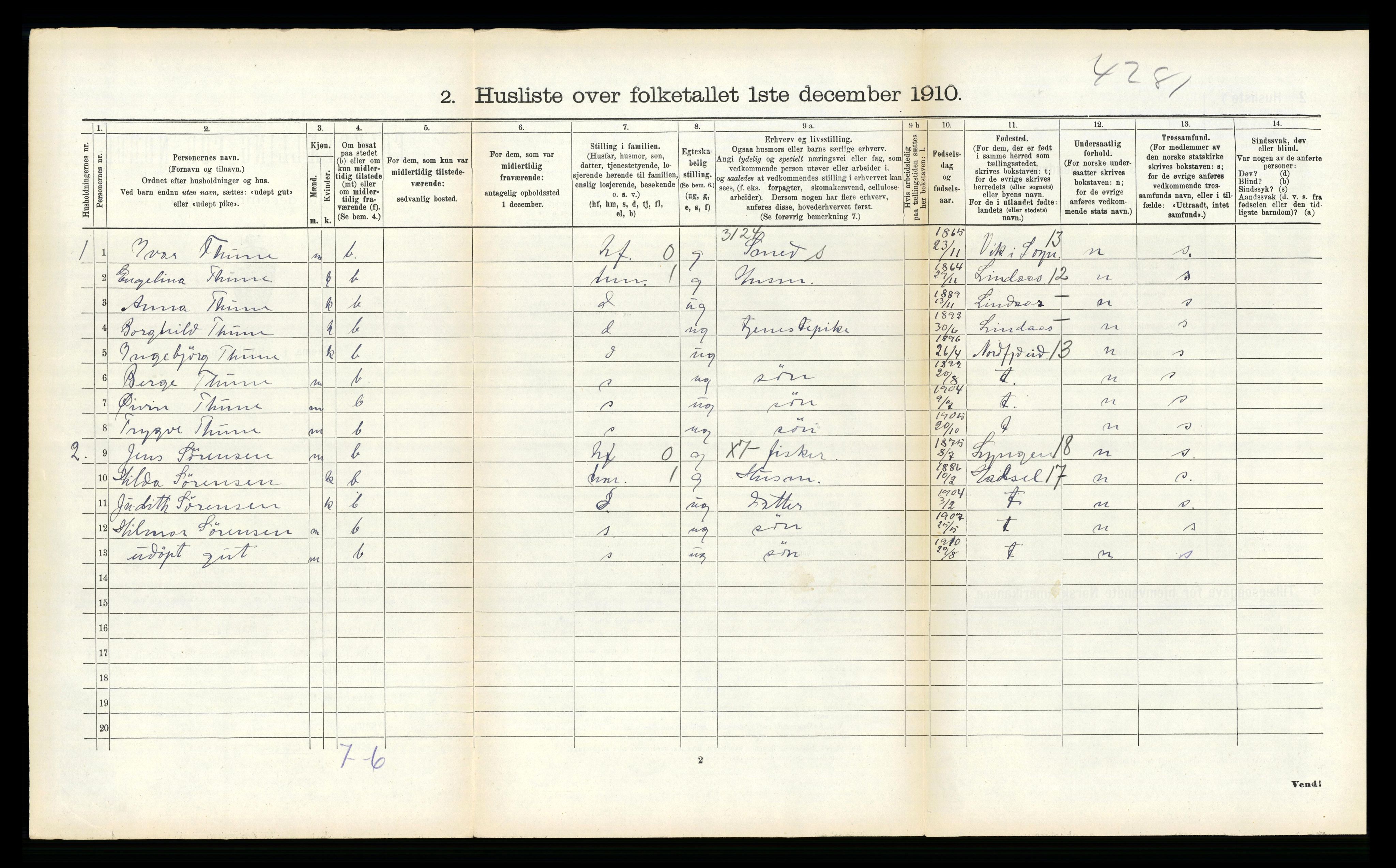 RA, 1910 census for Dverberg, 1910, p. 1087