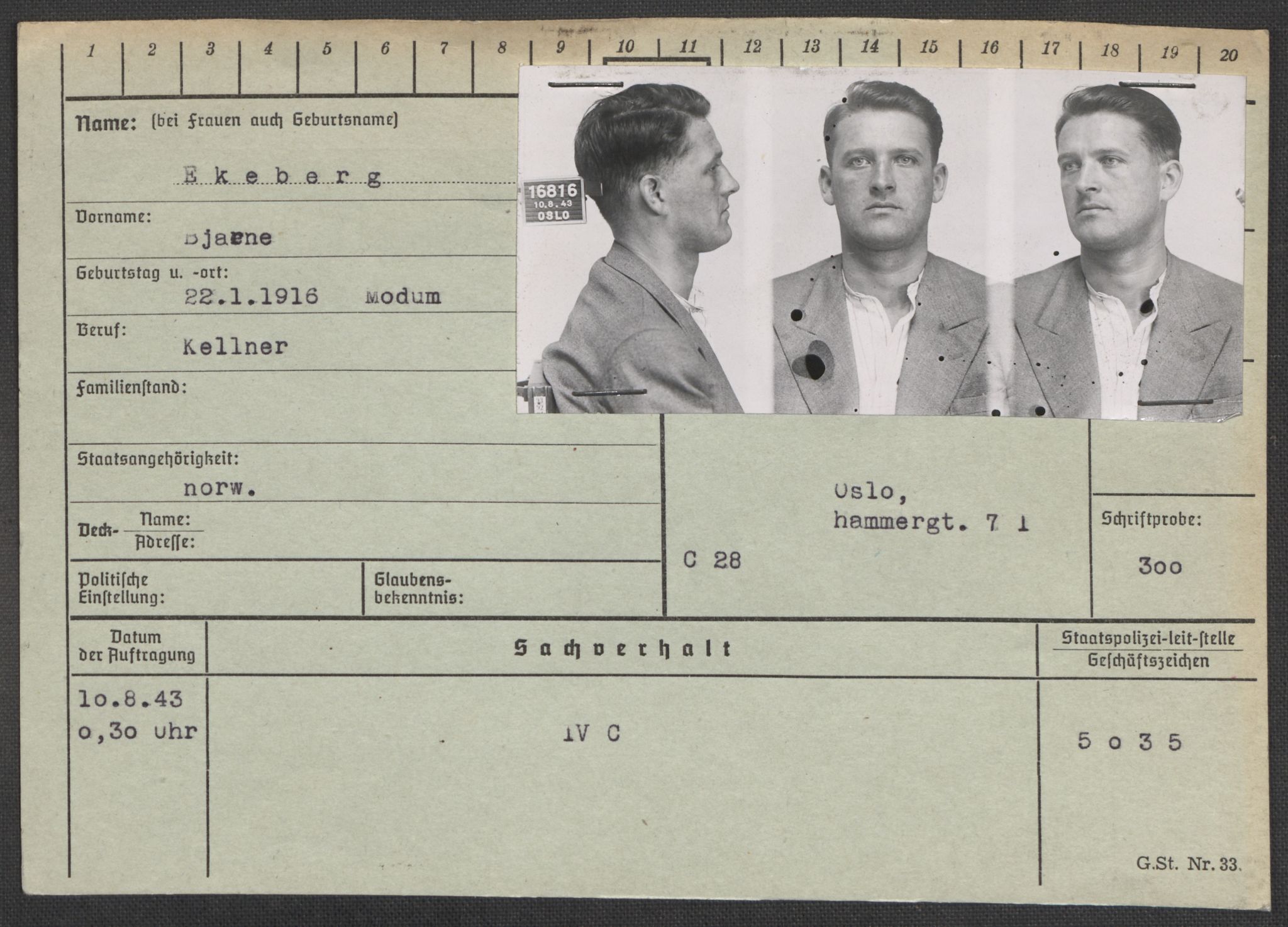 Befehlshaber der Sicherheitspolizei und des SD, RA/RAFA-5969/E/Ea/Eaa/L0002: Register over norske fanger i Møllergata 19: Bj-Eng, 1940-1945, p. 1267