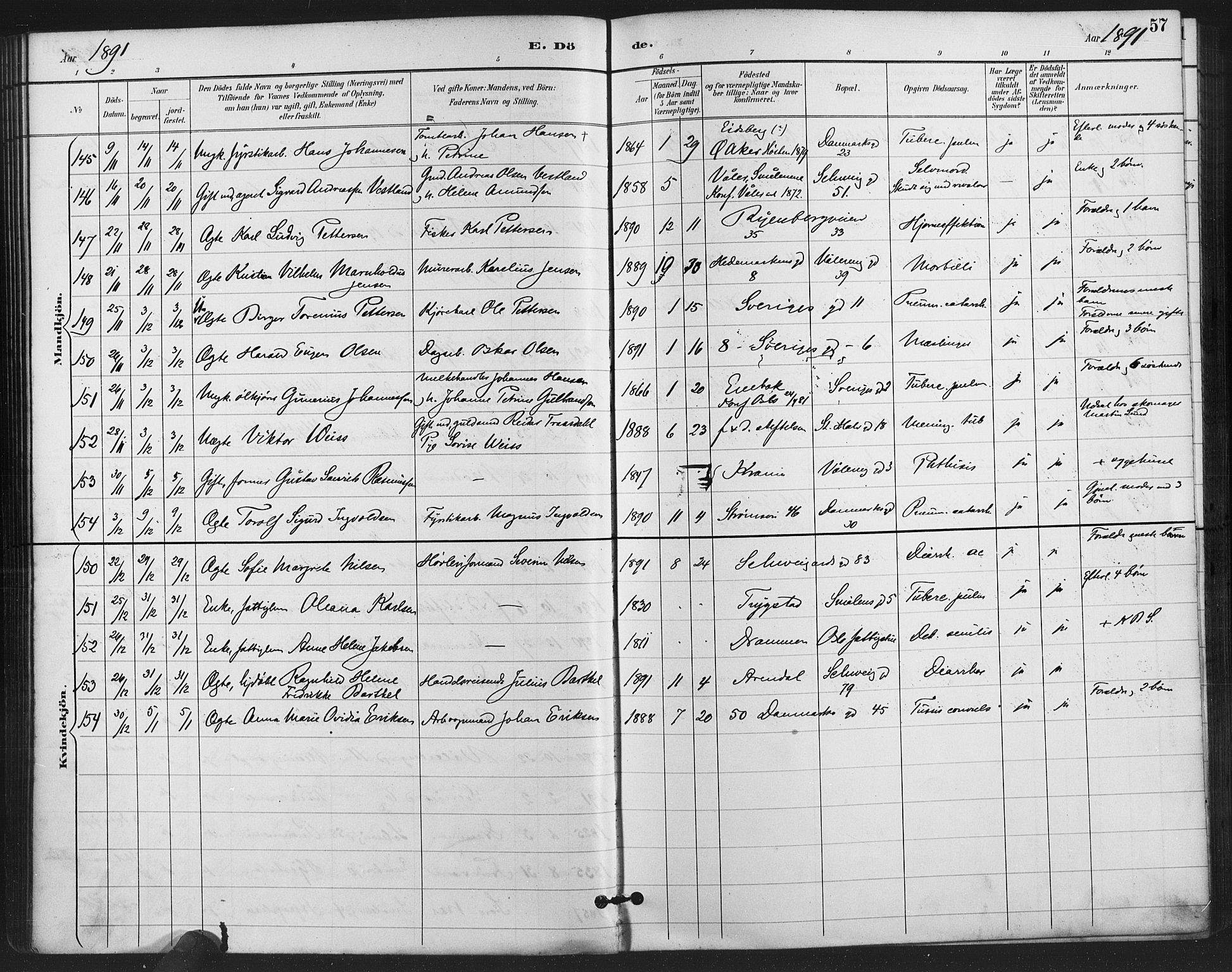 Gamlebyen prestekontor Kirkebøker, SAO/A-10884/F/Fa/L0009: Parish register (official) no. 9, 1888-1909, p. 57