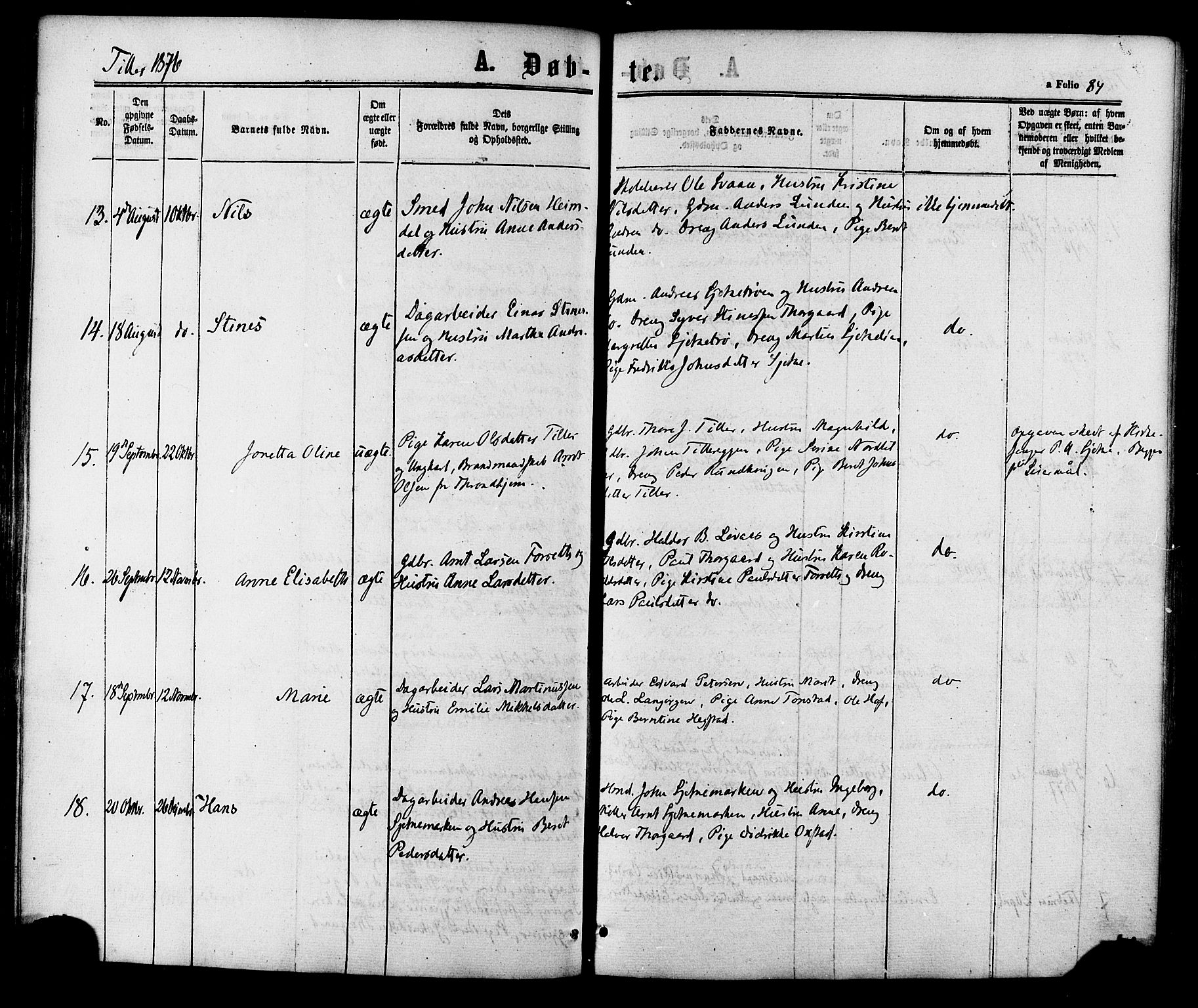 Ministerialprotokoller, klokkerbøker og fødselsregistre - Sør-Trøndelag, SAT/A-1456/618/L0443: Parish register (official) no. 618A06 /2, 1863-1879, p. 84