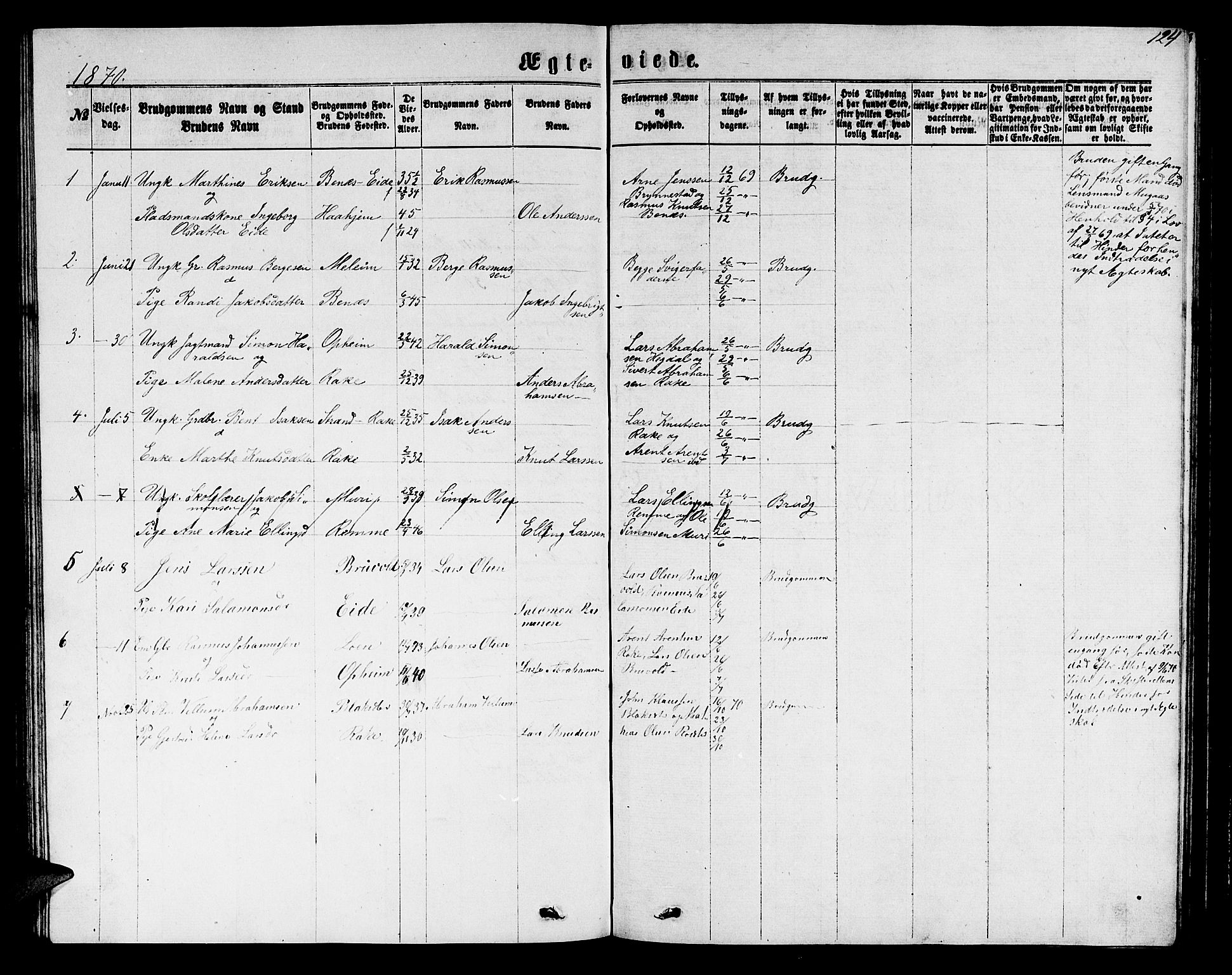 Innvik sokneprestembete, AV/SAB-A-80501: Parish register (copy) no. B 2, 1864-1885, p. 124