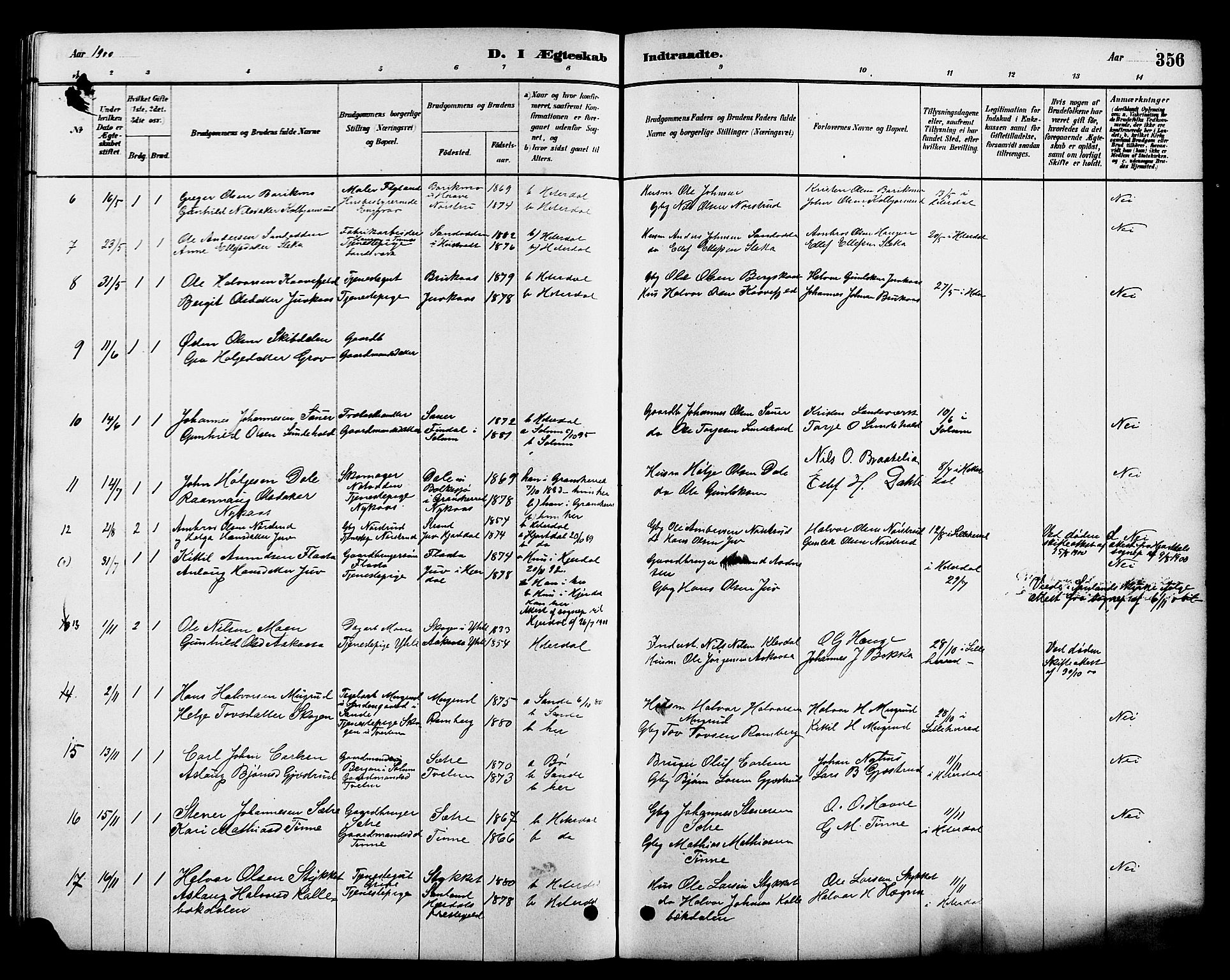 Heddal kirkebøker, SAKO/A-268/G/Ga/L0002: Parish register (copy) no. I 2, 1879-1908, p. 356