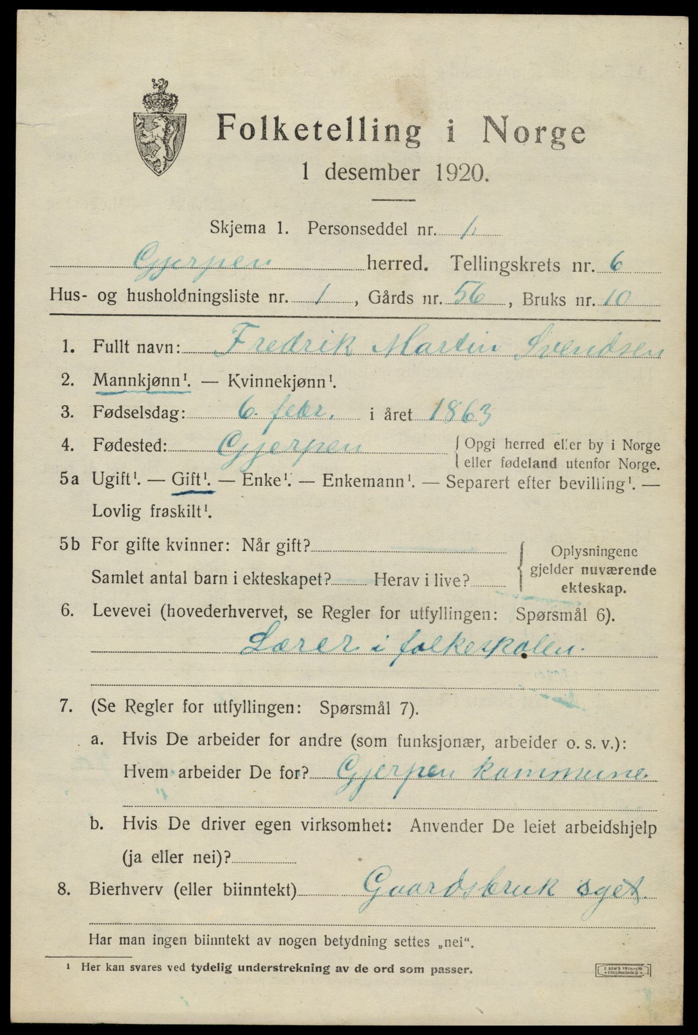 SAKO, 1920 census for Gjerpen, 1920, p. 6848