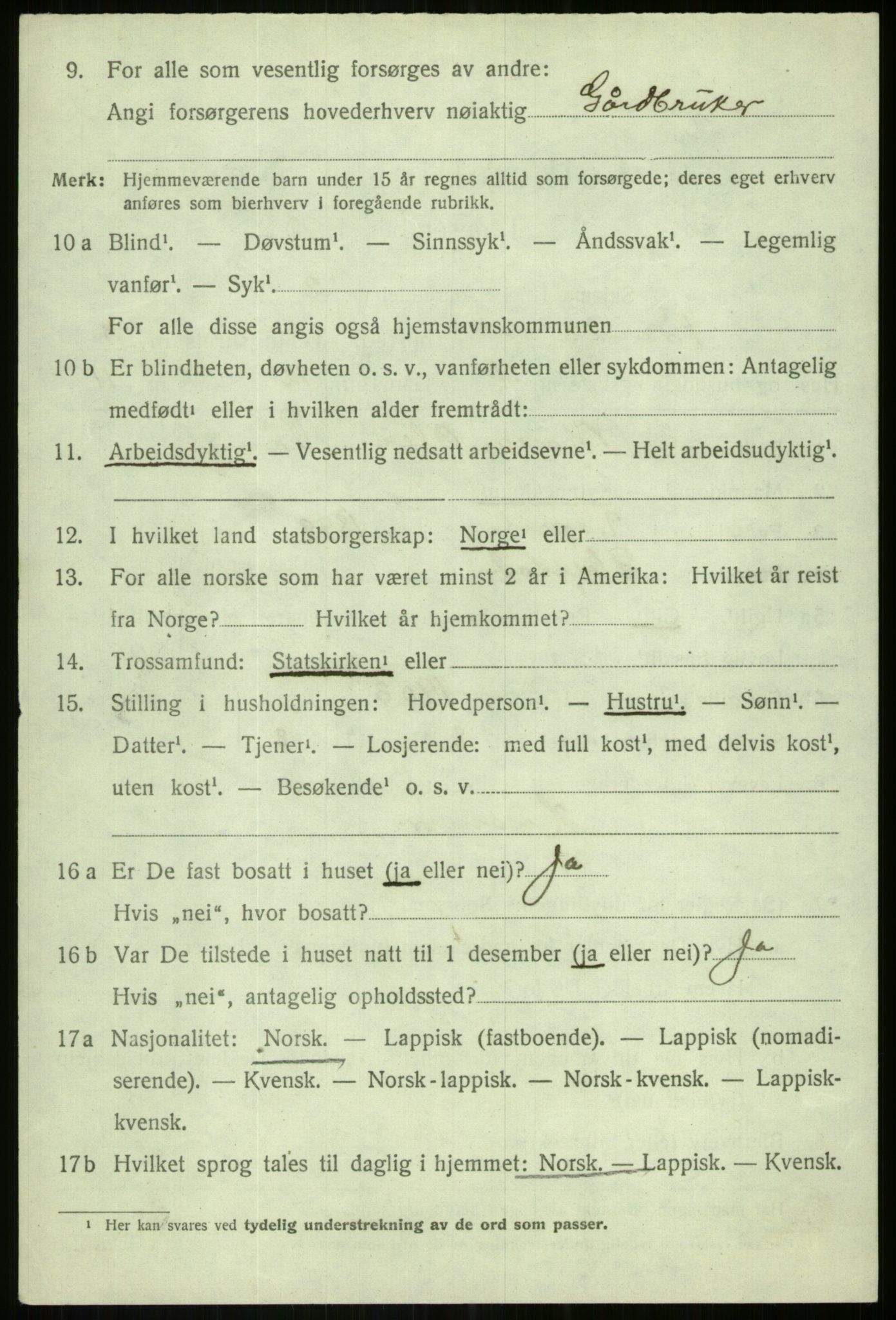 SATØ, 1920 census for Bardu, 1920, p. 1160