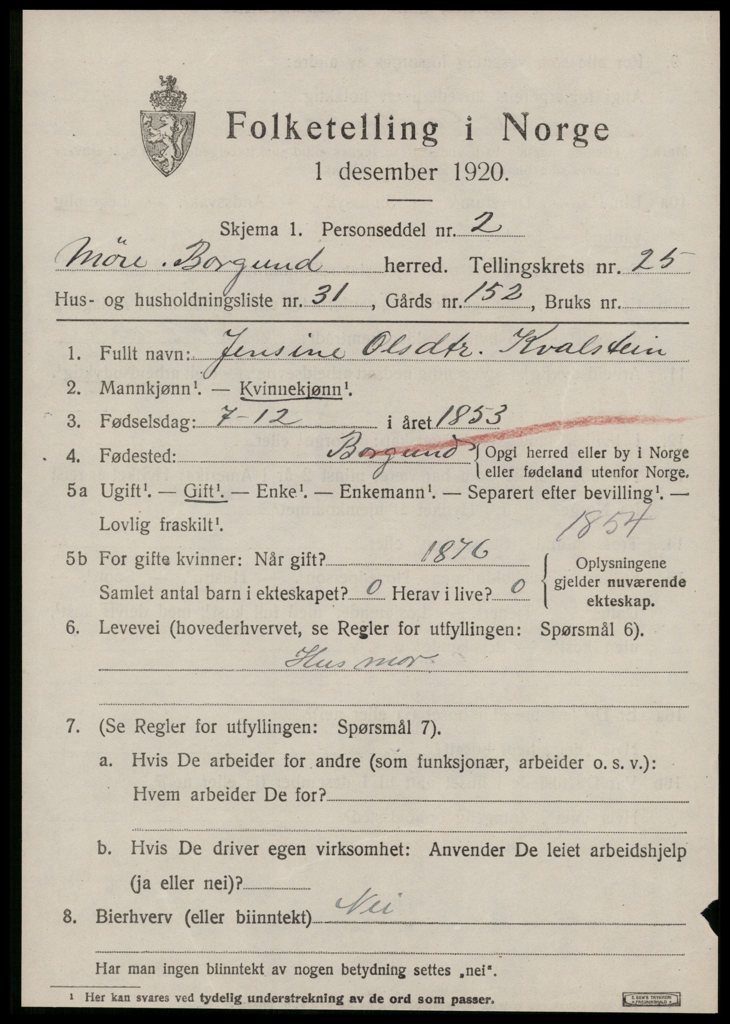 SAT, 1920 census for Borgund, 1920, p. 17324