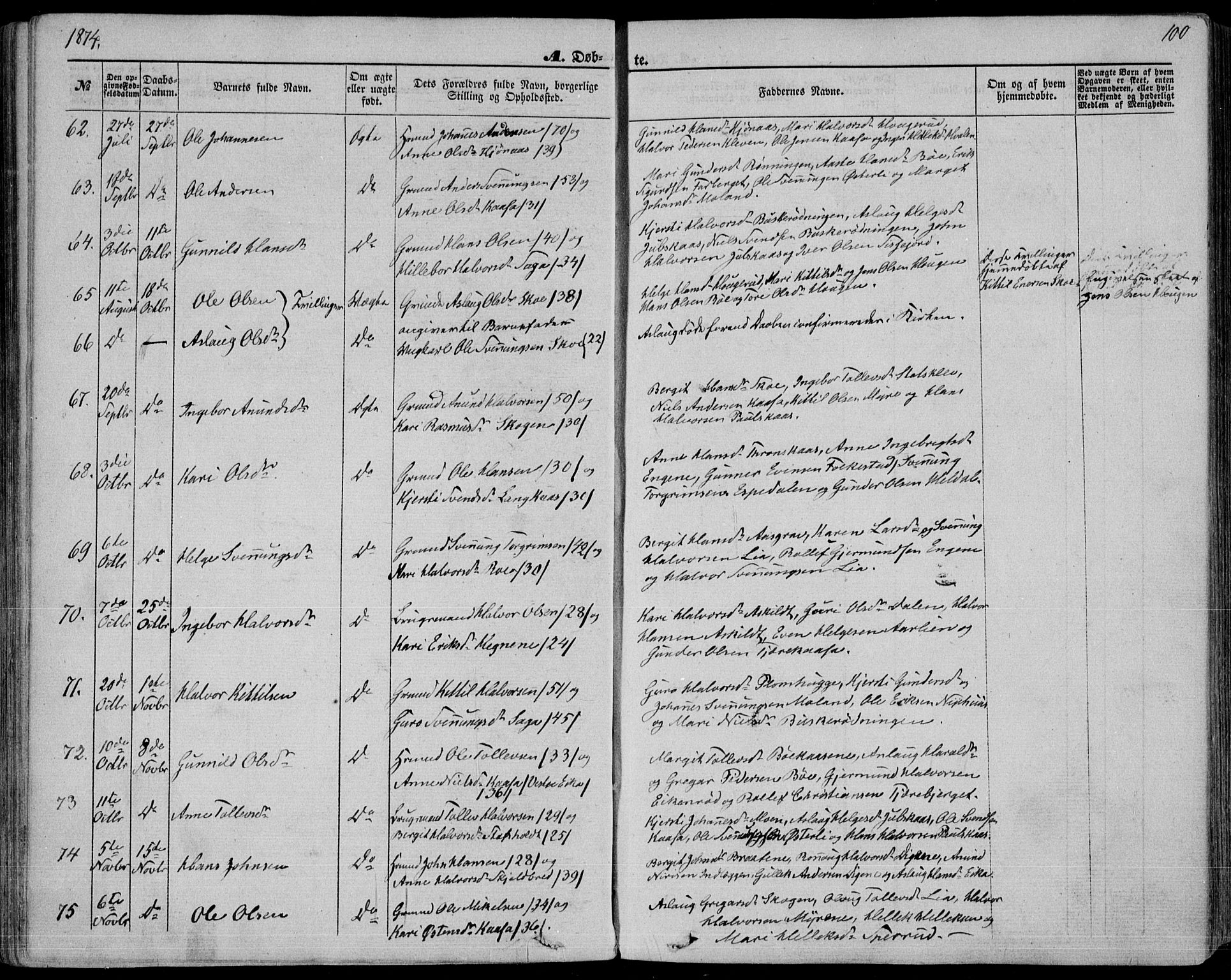 Bø kirkebøker, SAKO/A-257/F/Fa/L0009: Parish register (official) no. 9, 1862-1879, p. 100
