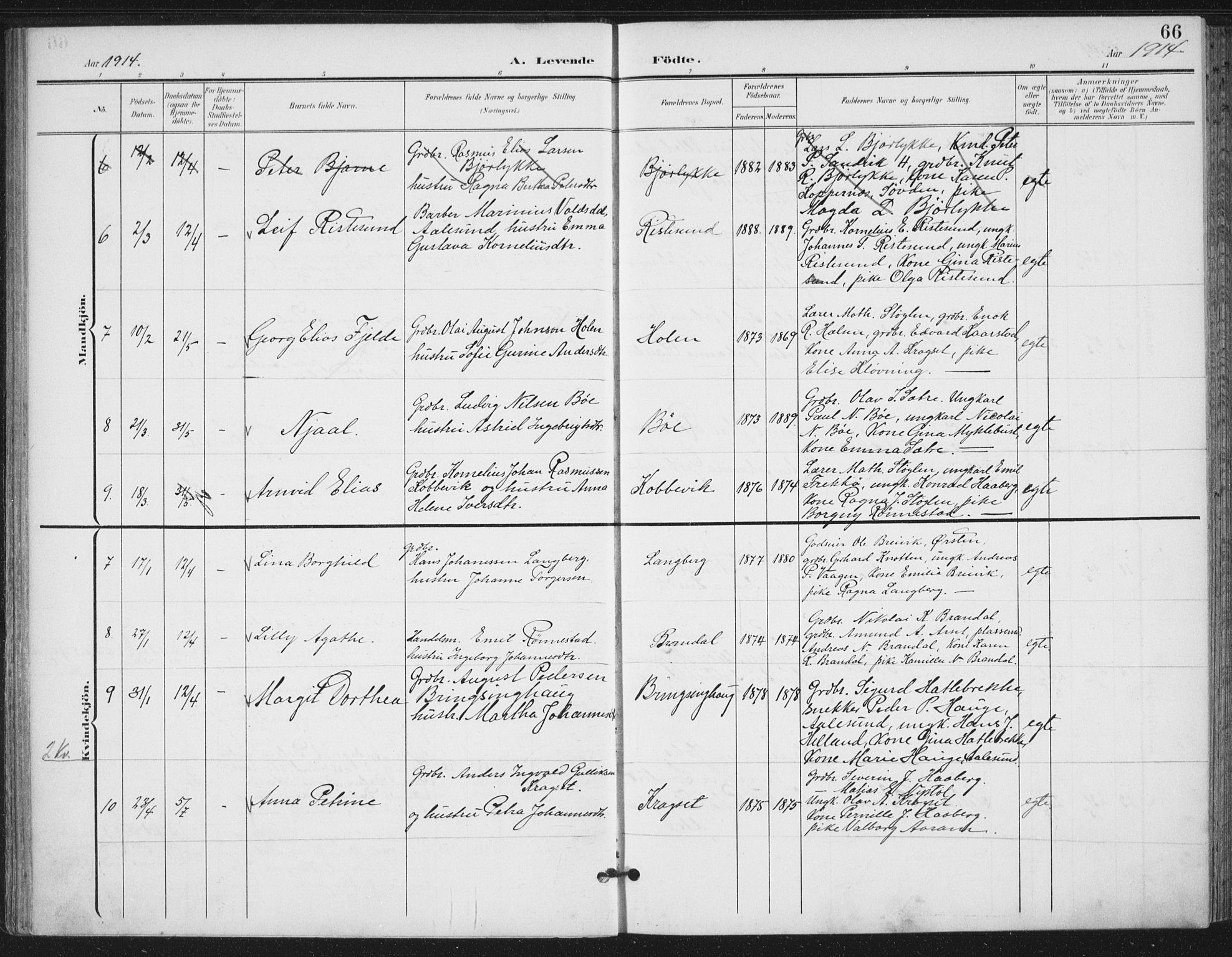 Ministerialprotokoller, klokkerbøker og fødselsregistre - Møre og Romsdal, AV/SAT-A-1454/503/L0038: Parish register (official) no. 503A06, 1901-1917, p. 66