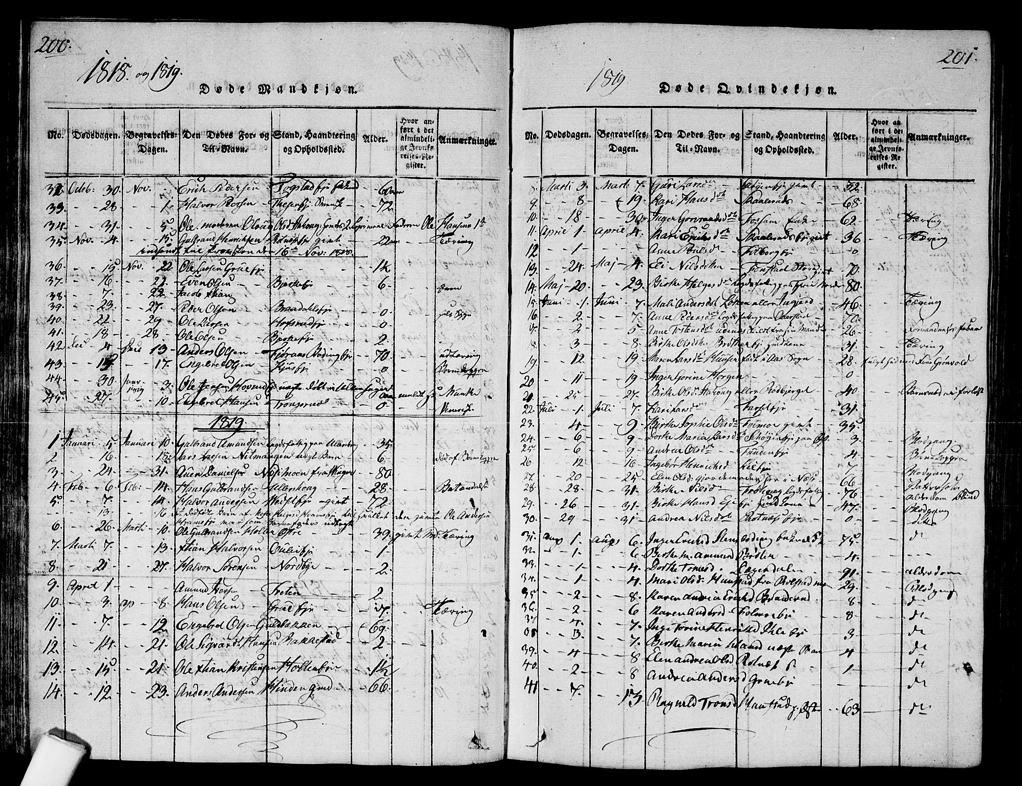 Nes prestekontor Kirkebøker, SAO/A-10410/G/Ga/L0001: Parish register (copy) no. I 1, 1815-1835, p. 200-201