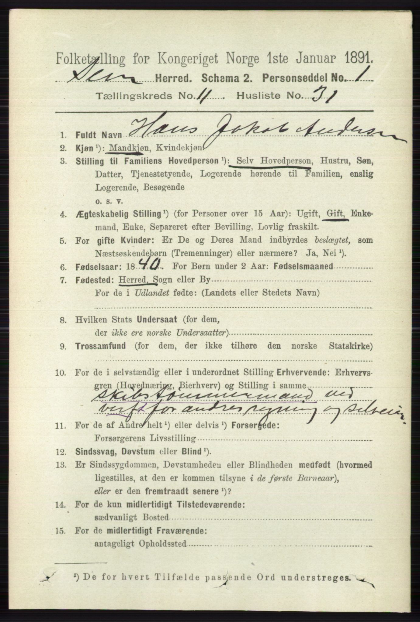 RA, 1891 census for 0721 Sem, 1891, p. 5659