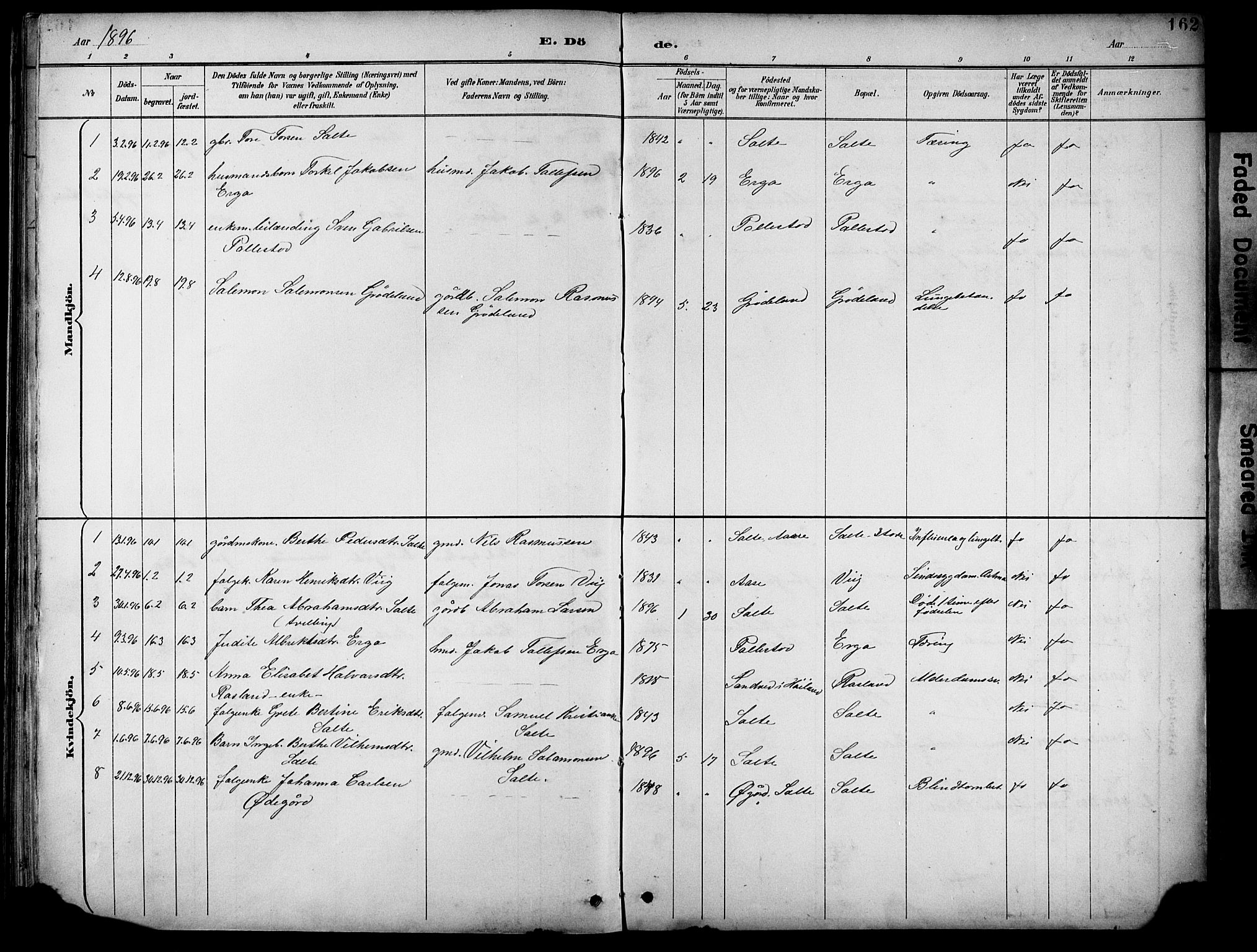 Klepp sokneprestkontor, AV/SAST-A-101803/001/3/30BB/L0005: Parish register (copy) no. B 5, 1889-1918, p. 162