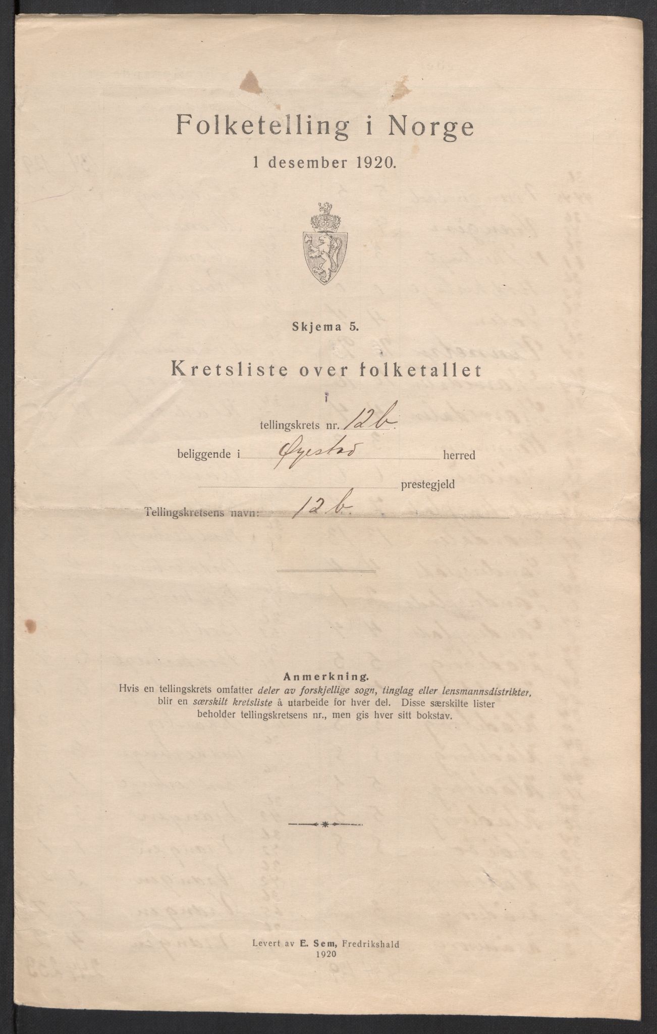 SAK, 1920 census for Øyestad, 1920, p. 39