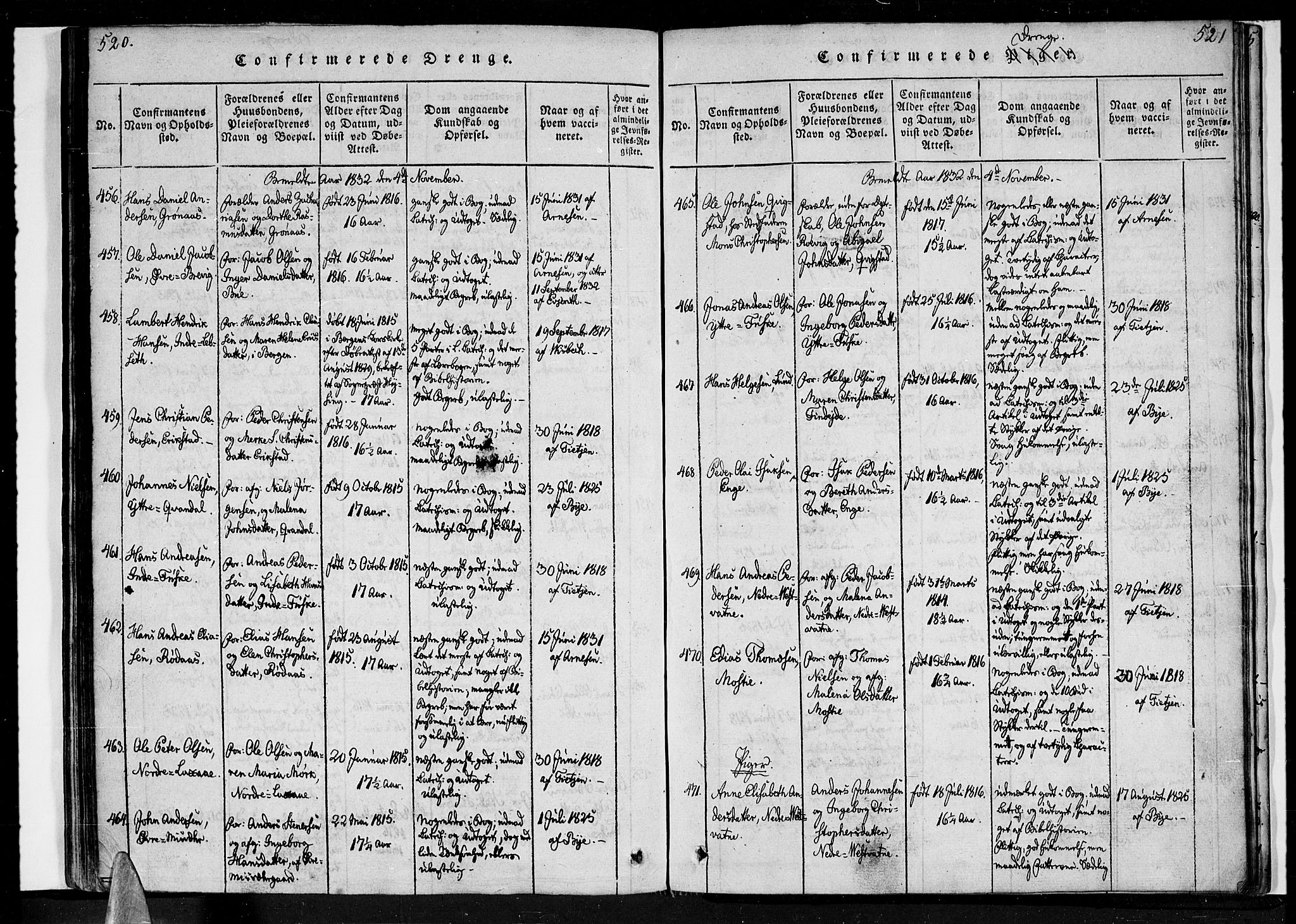 Ministerialprotokoller, klokkerbøker og fødselsregistre - Nordland, SAT/A-1459/852/L0736: Parish register (official) no. 852A06, 1820-1833, p. 520-521