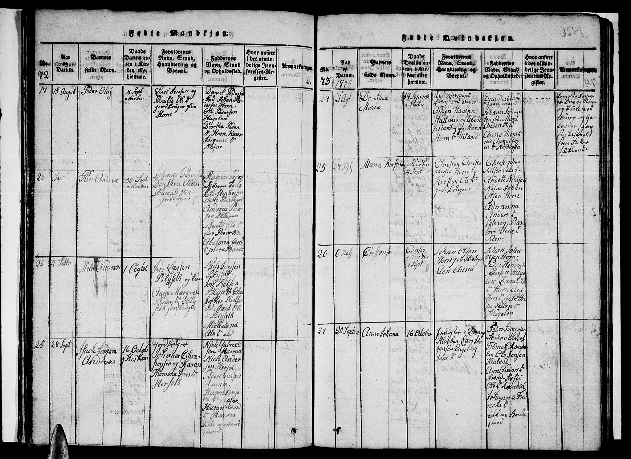 Ministerialprotokoller, klokkerbøker og fødselsregistre - Nordland, AV/SAT-A-1459/838/L0554: Parish register (copy) no. 838C01, 1820-1828, p. 72-73