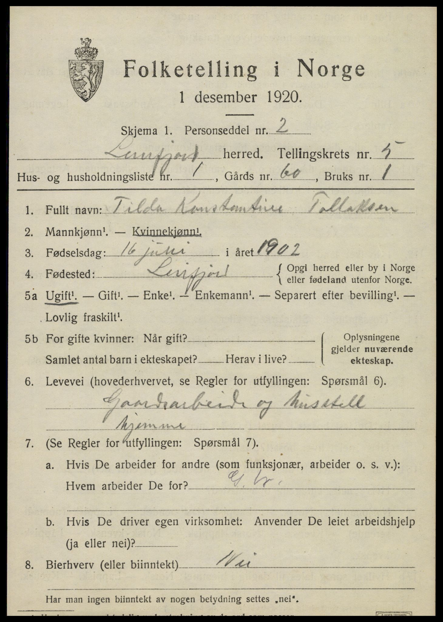 SAT, 1920 census for Leirfjord, 1920, p. 3297