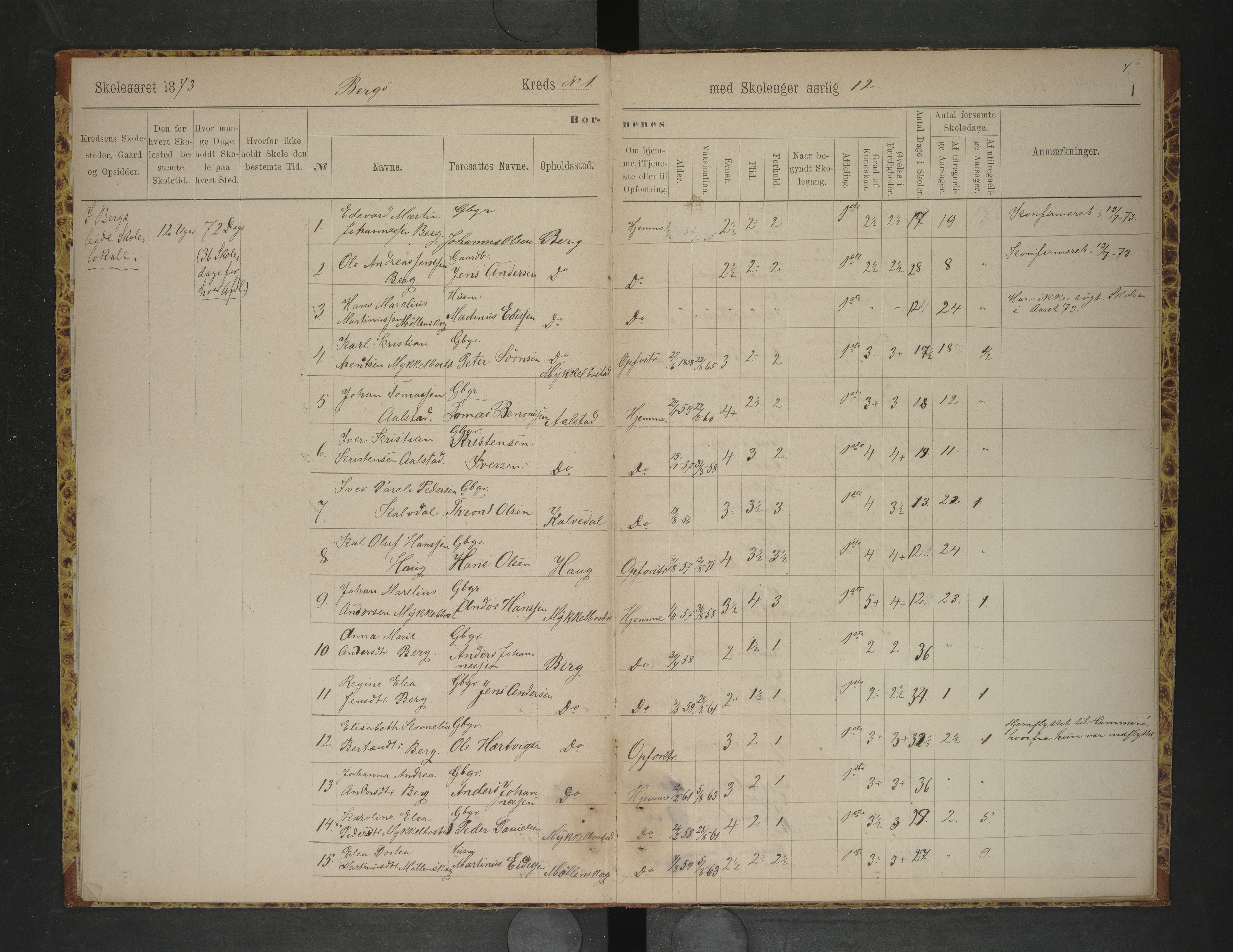 Steigen kommune. Ymse skolekretser, AIN/K-18480.510.01/F/Fc/L0014: Bergs/Dypings/Røtnes, 1873-1877