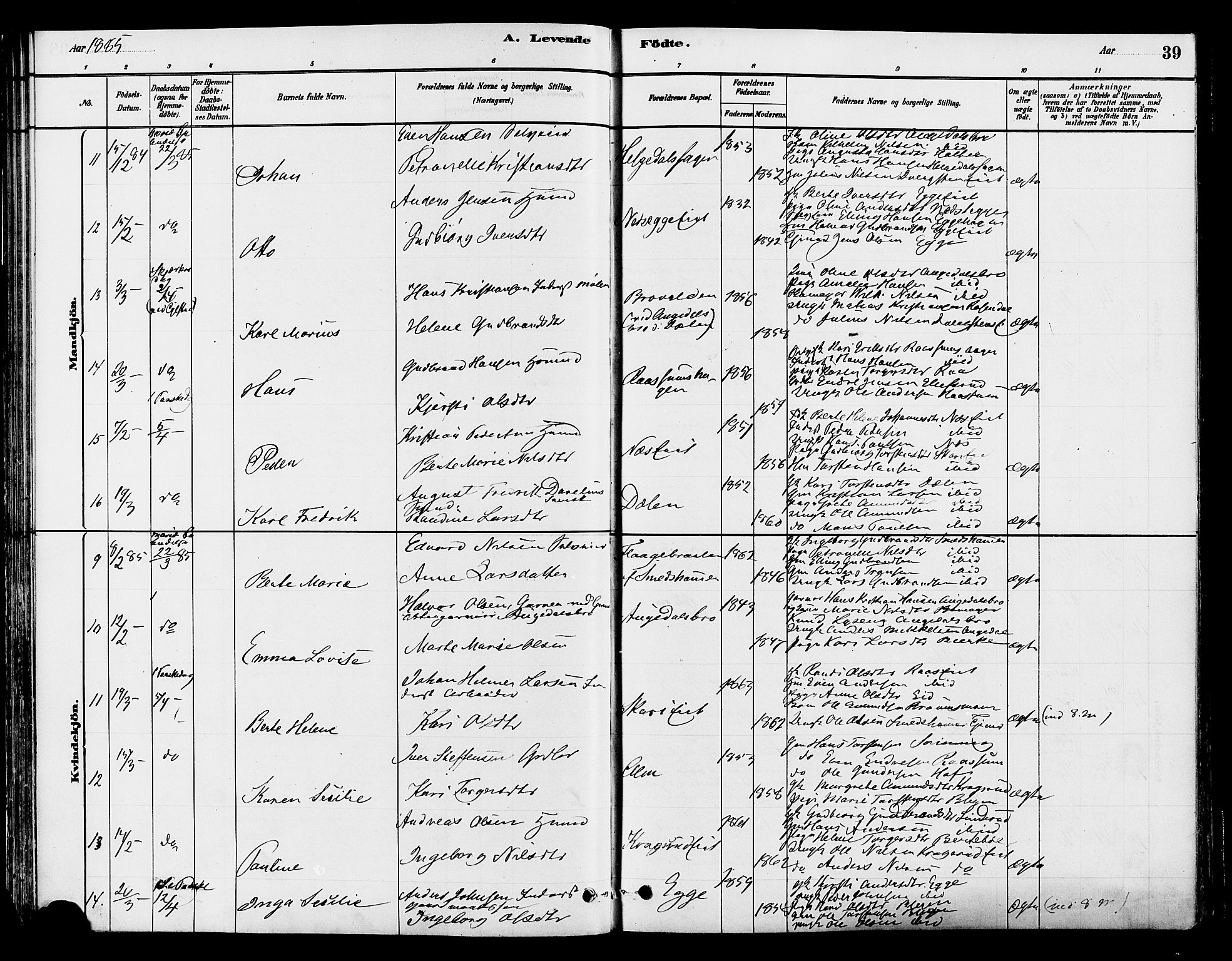 Gran prestekontor, AV/SAH-PREST-112/H/Ha/Haa/L0015: Parish register (official) no. 15, 1880-1888, p. 39