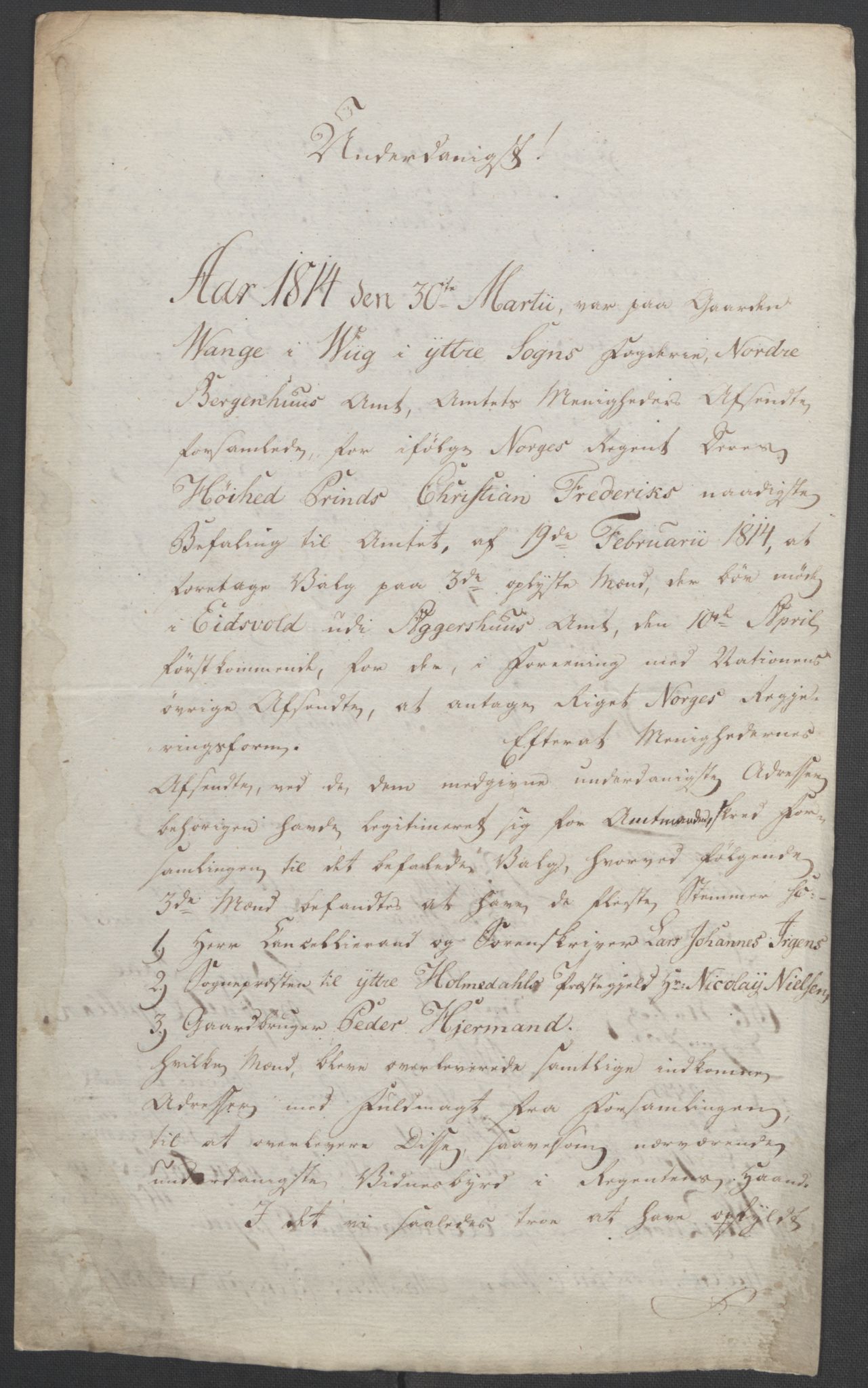 Statsrådssekretariatet, RA/S-1001/D/Db/L0008: Fullmakter for Eidsvollsrepresentantene i 1814. , 1814, p. 308
