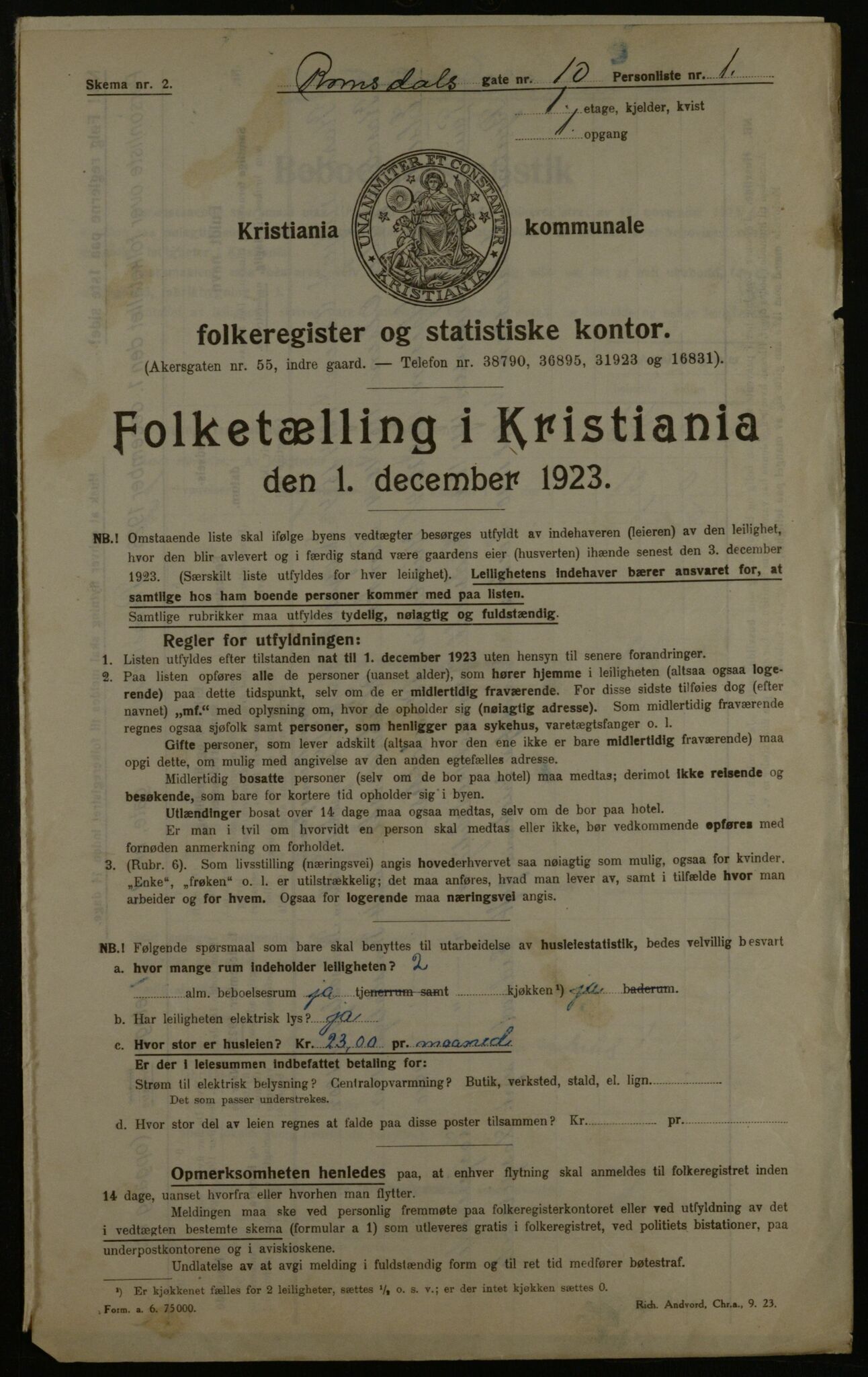 OBA, Municipal Census 1923 for Kristiania, 1923, p. 92072