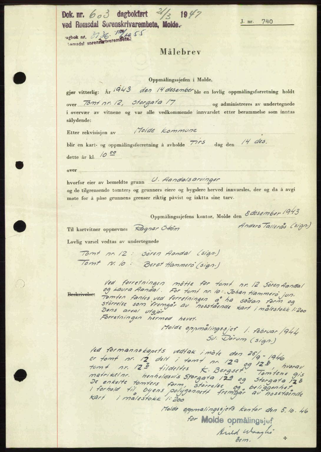 Romsdal sorenskriveri, SAT/A-4149/1/2/2C: Mortgage book no. A22, 1947-1947, Diary no: : 603/1947