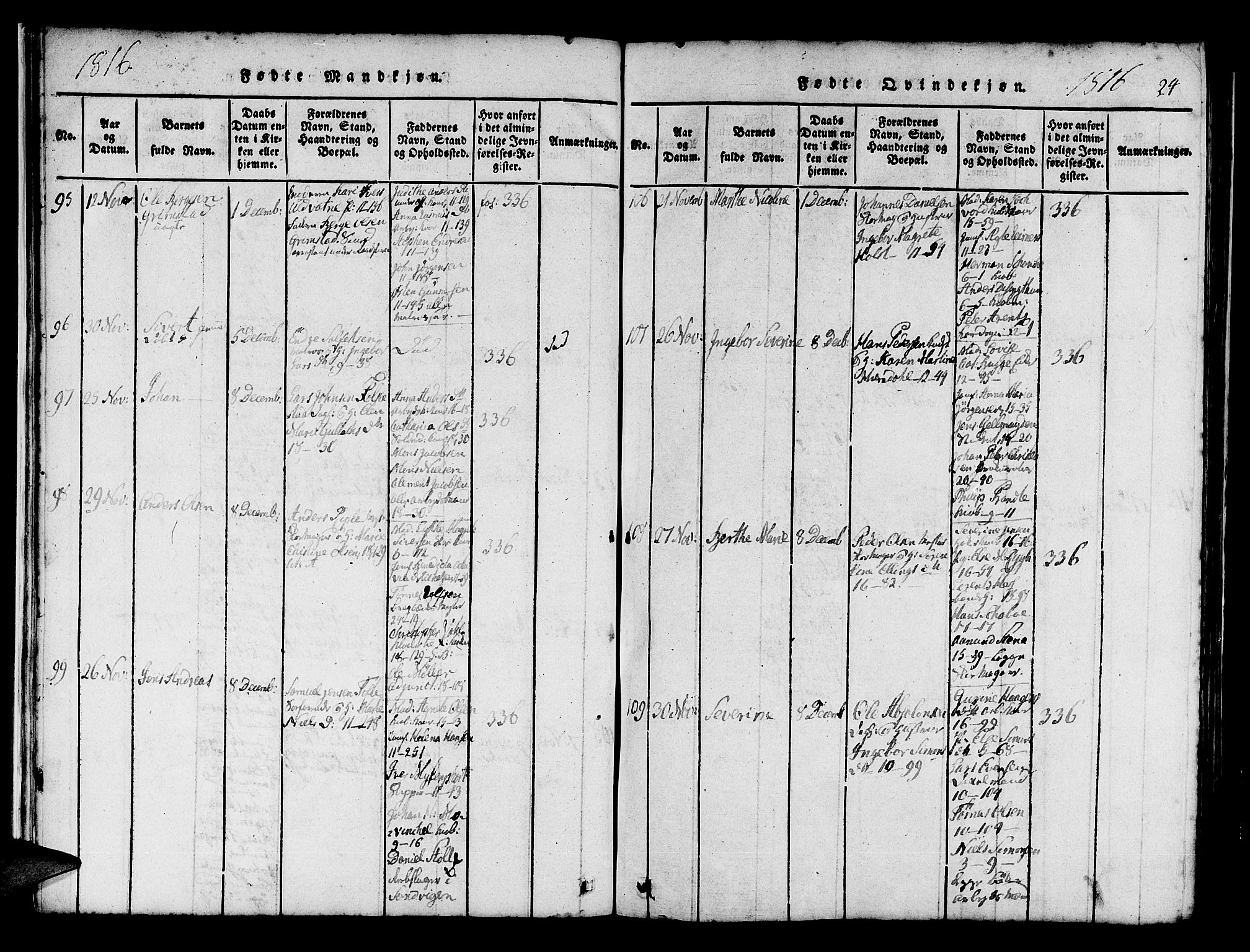 Domkirken sokneprestembete, AV/SAB-A-74801/H/Haa/L0010: Parish register (official) no. A 10, 1816-1821, p. 24