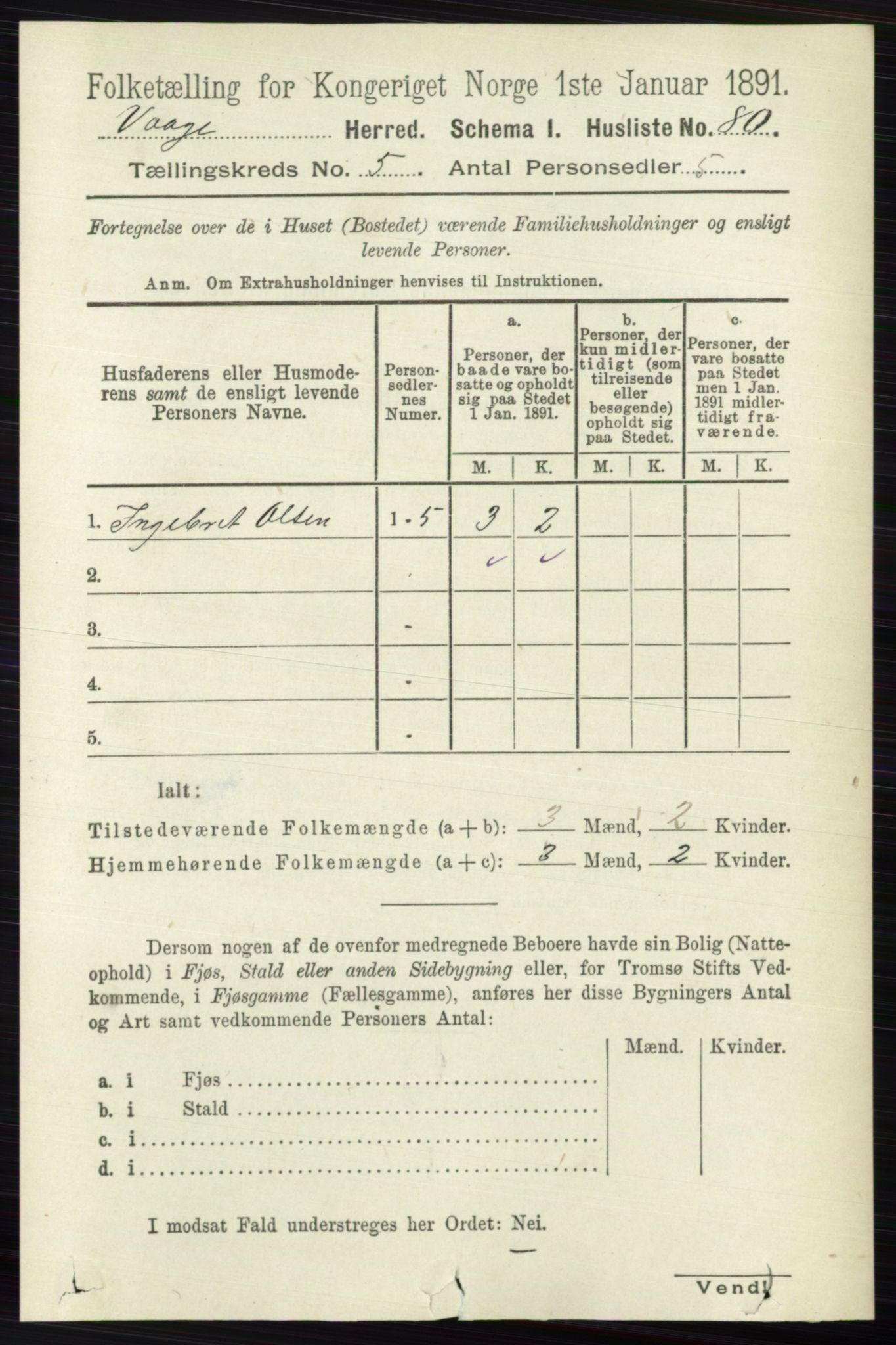 RA, 1891 census for 0515 Vågå, 1891, p. 3340