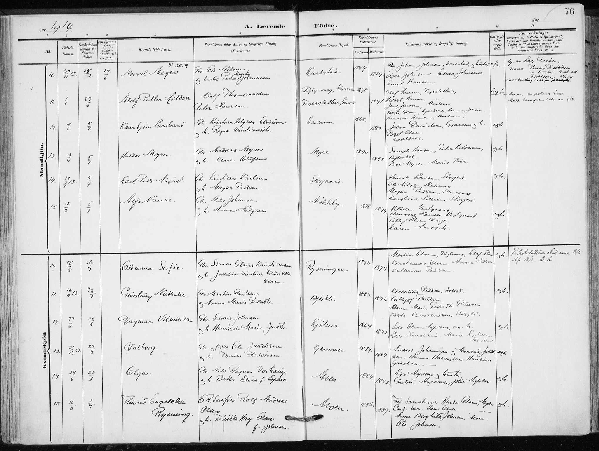 Målselv sokneprestembete, AV/SATØ-S-1311/G/Ga/Gaa/L0011kirke: Parish register (official) no. 11, 1904-1918, p. 76